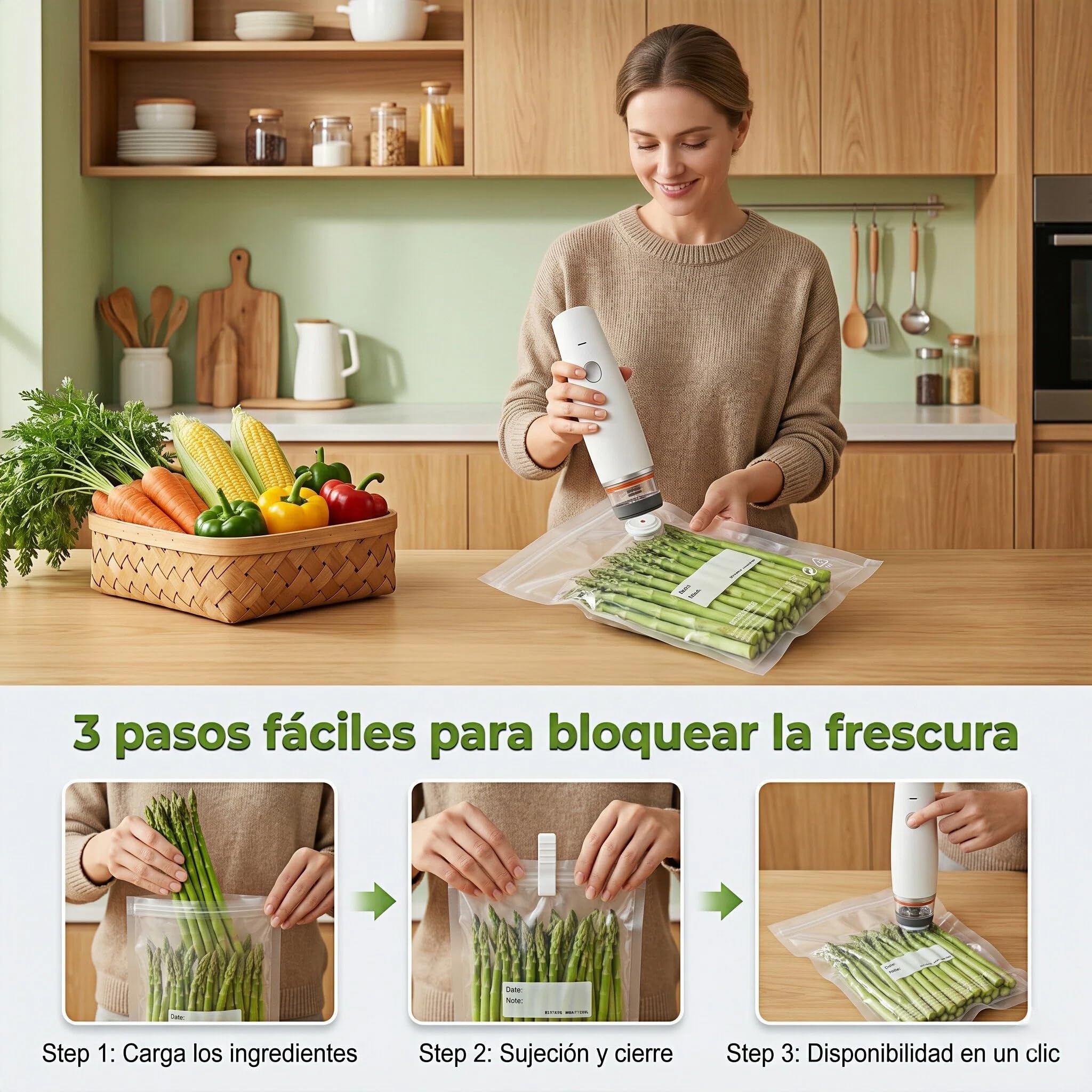Envasadora al Vacío de Mano Inalámbrica USB-C con Depósito Visible