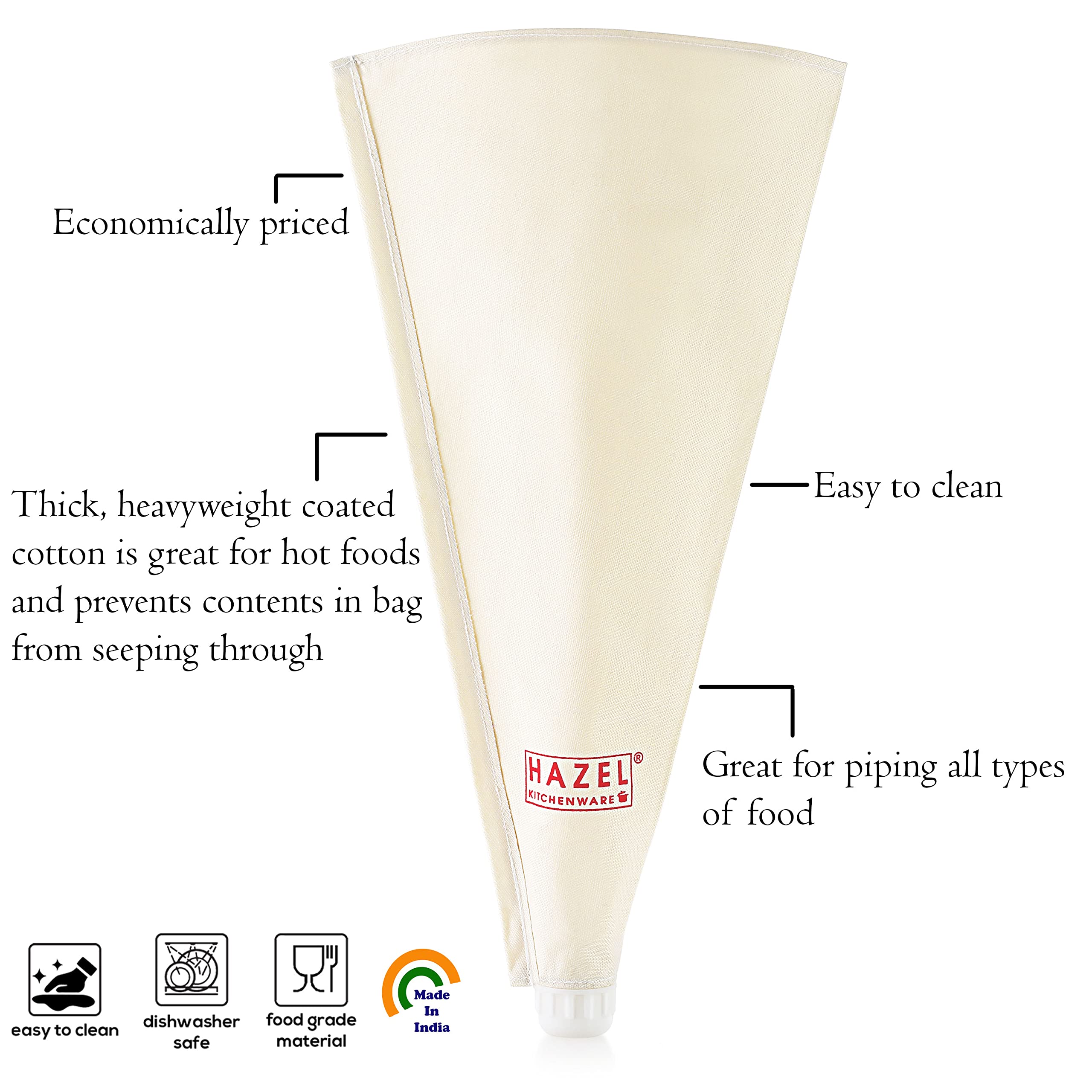 HAZEL Piping Bag for Cake Decoration | Reusable Cake Icing Bag for Pastry/Cupcake | Washable Cotton Material, Small Size 25 cm, White 2