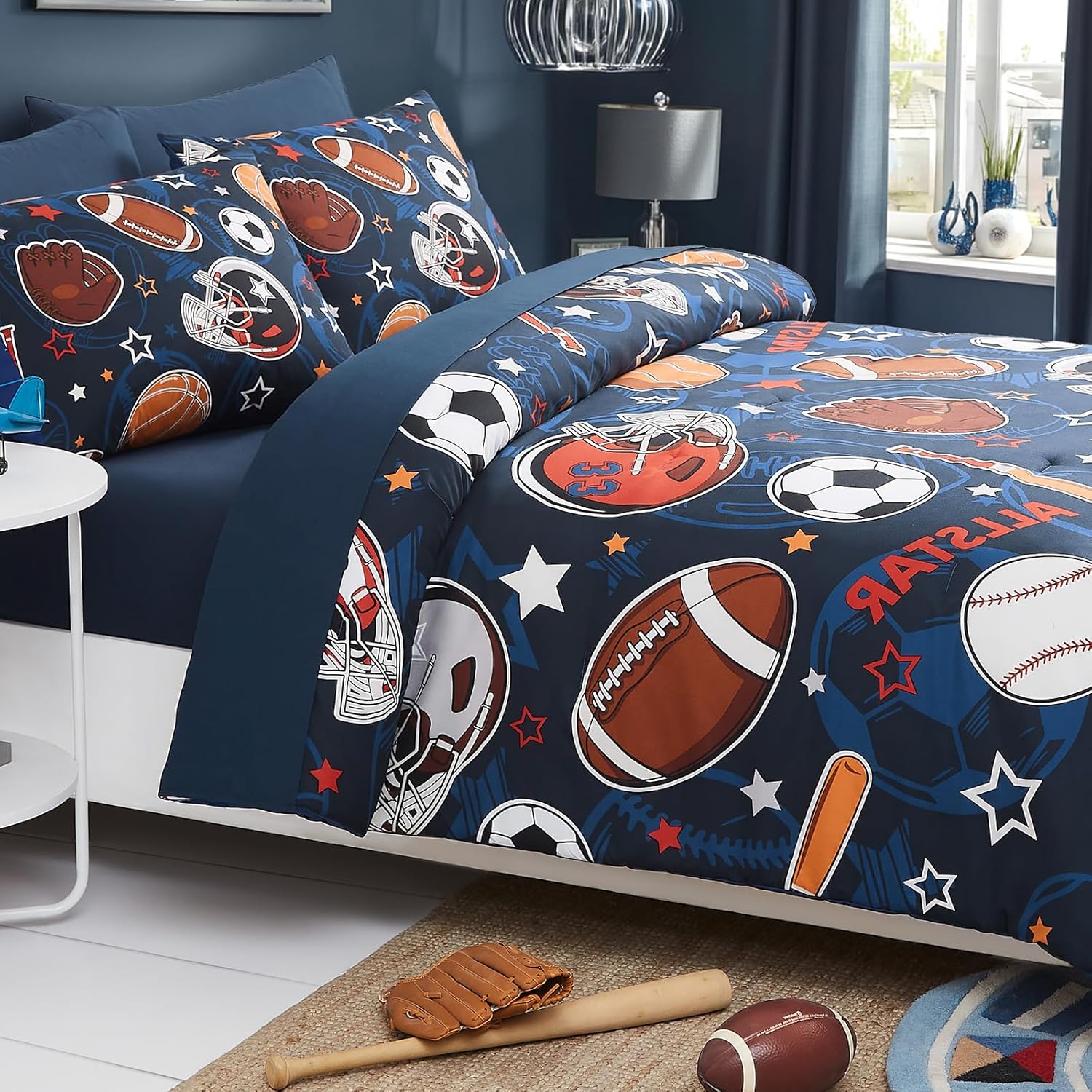 Full Size Comforter Set for Boys-7 Pieces Sports Ball Games Glow in The Dark Full Bedding Sets for Kids, Ultra Soft Bed in A Bag with Sheets - Image 8