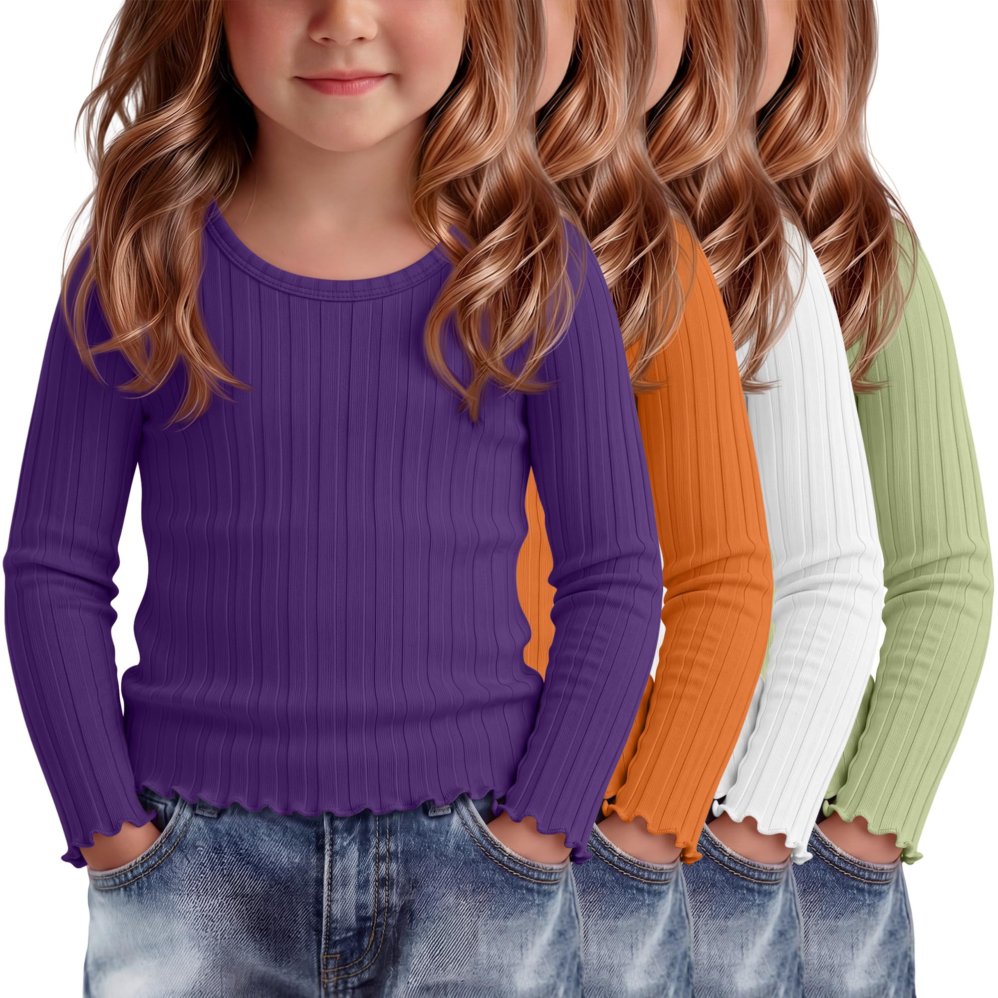 4 Pack Toddler Girls Cute Fall Long Sleeve Shirts