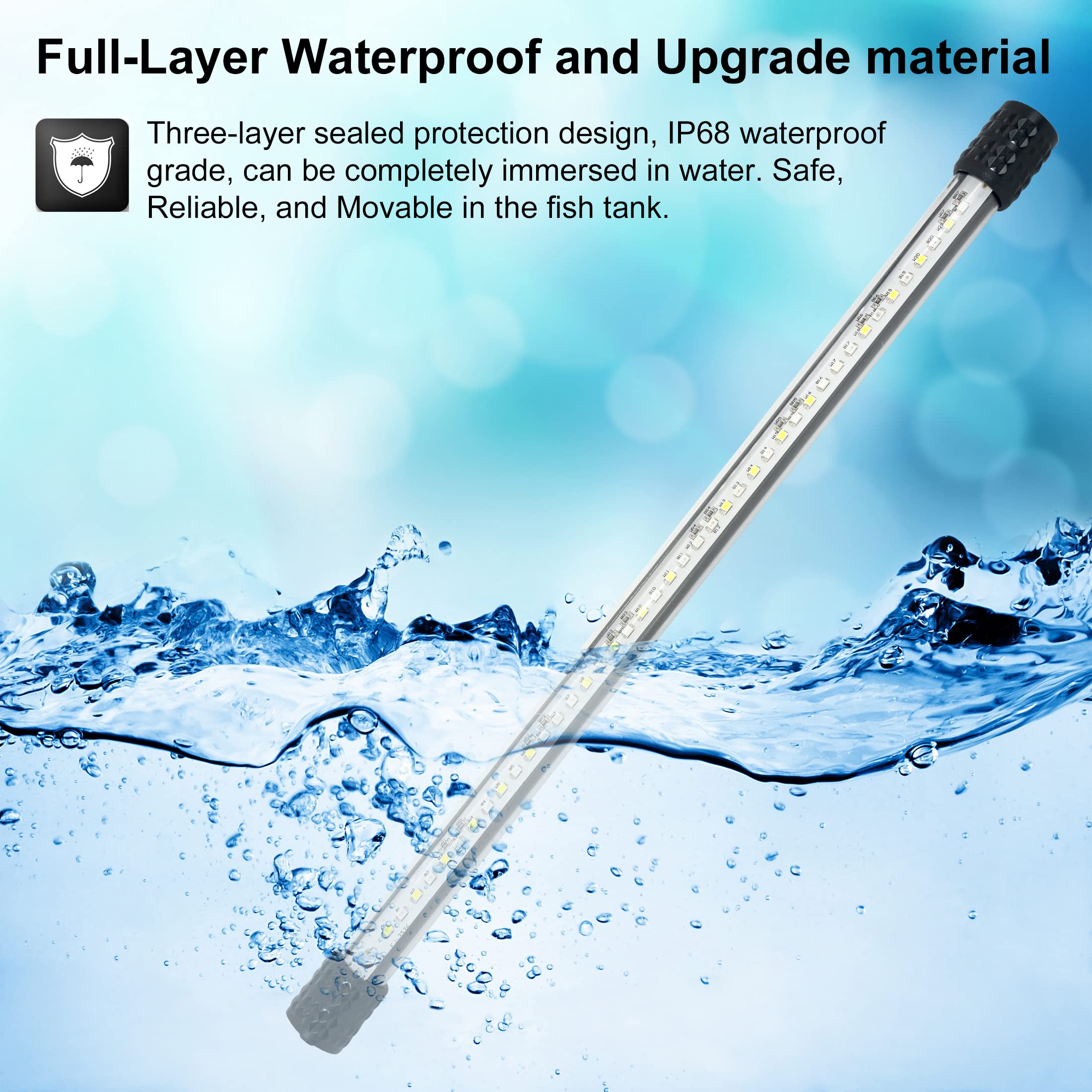VARMHUS LED Acquario con Timer,Lampada Acquario con 3 modalità di luce dimmebili e perle di lampada a 4 colori, 10 livelli di luminosità,Luce Acquario Impermeabile (92cm&Timing-Dimmen)