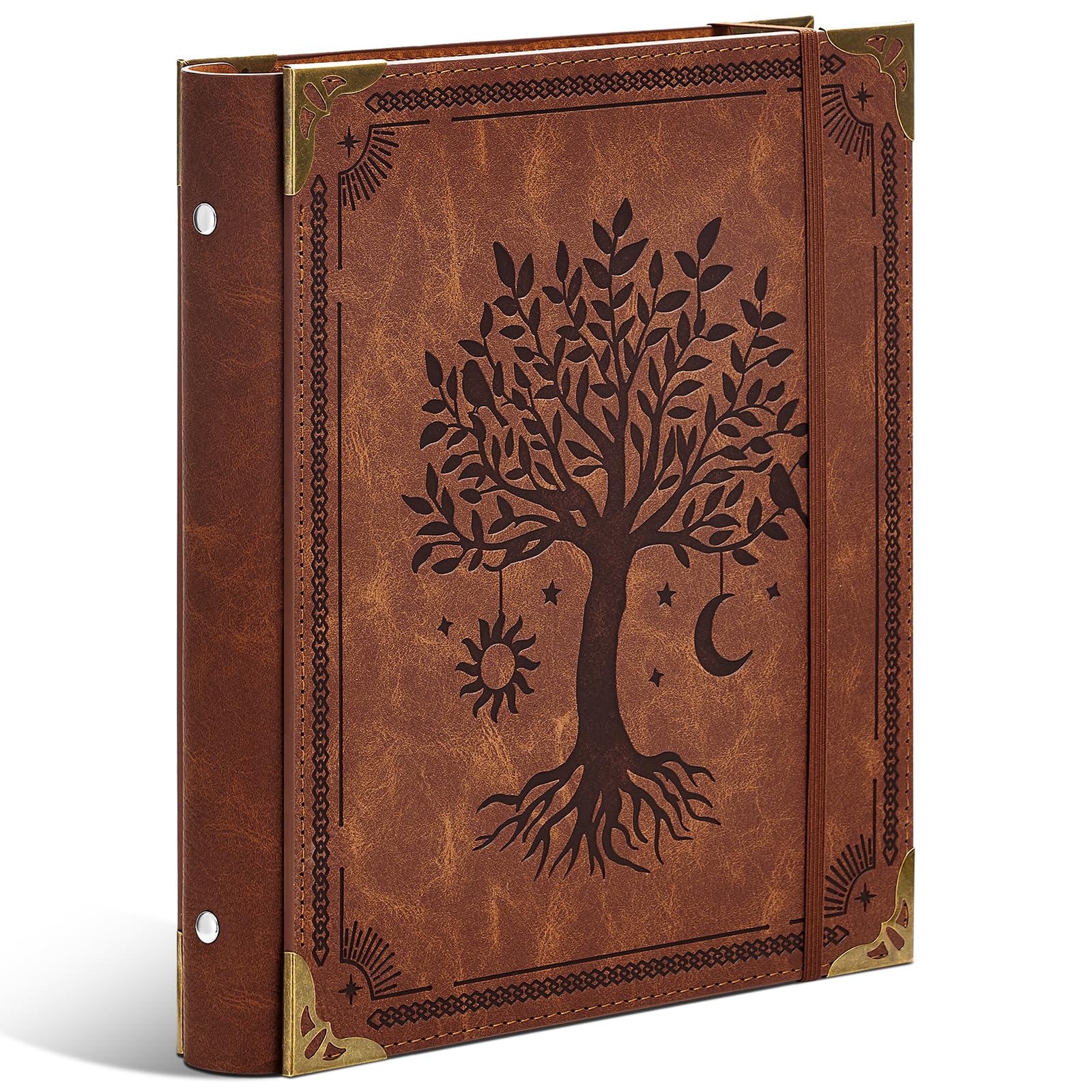 Ovesmusl PU Leather Mini 3 Ring Binder Fits 5.5" X 8.5" A5 Paper, 1 Inch Round Ring Binder Holds 200 Sheets, Notepad Paper Cover Loose Leaf Organizer, Green Tree of Life