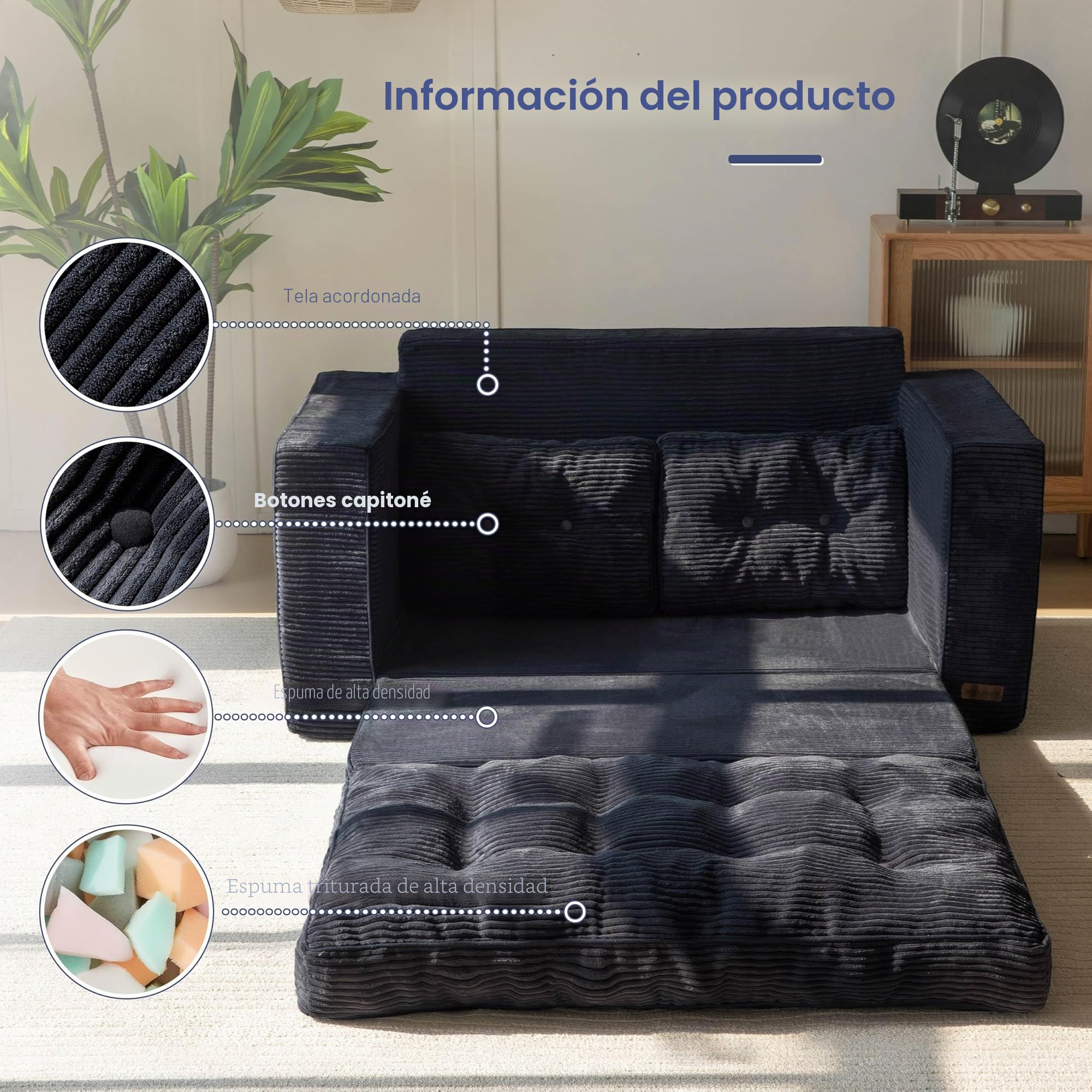 MAXYOYO Sofá Cama Convertible, Colchón Plegable para Adultos, Sofá Cama Convertible con 2 Almohadas, Colchón de Invitados de 140 x 210 x 15 cm, Sofá para Sala de Estar y Dormitorio