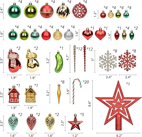 Miniatura 2 de Juego de 156 bolas de árbol de Navidad con adorno de árbol de Navidad juego de adornos de Navidad rojos y verdes y dorados para árbol de Navidad