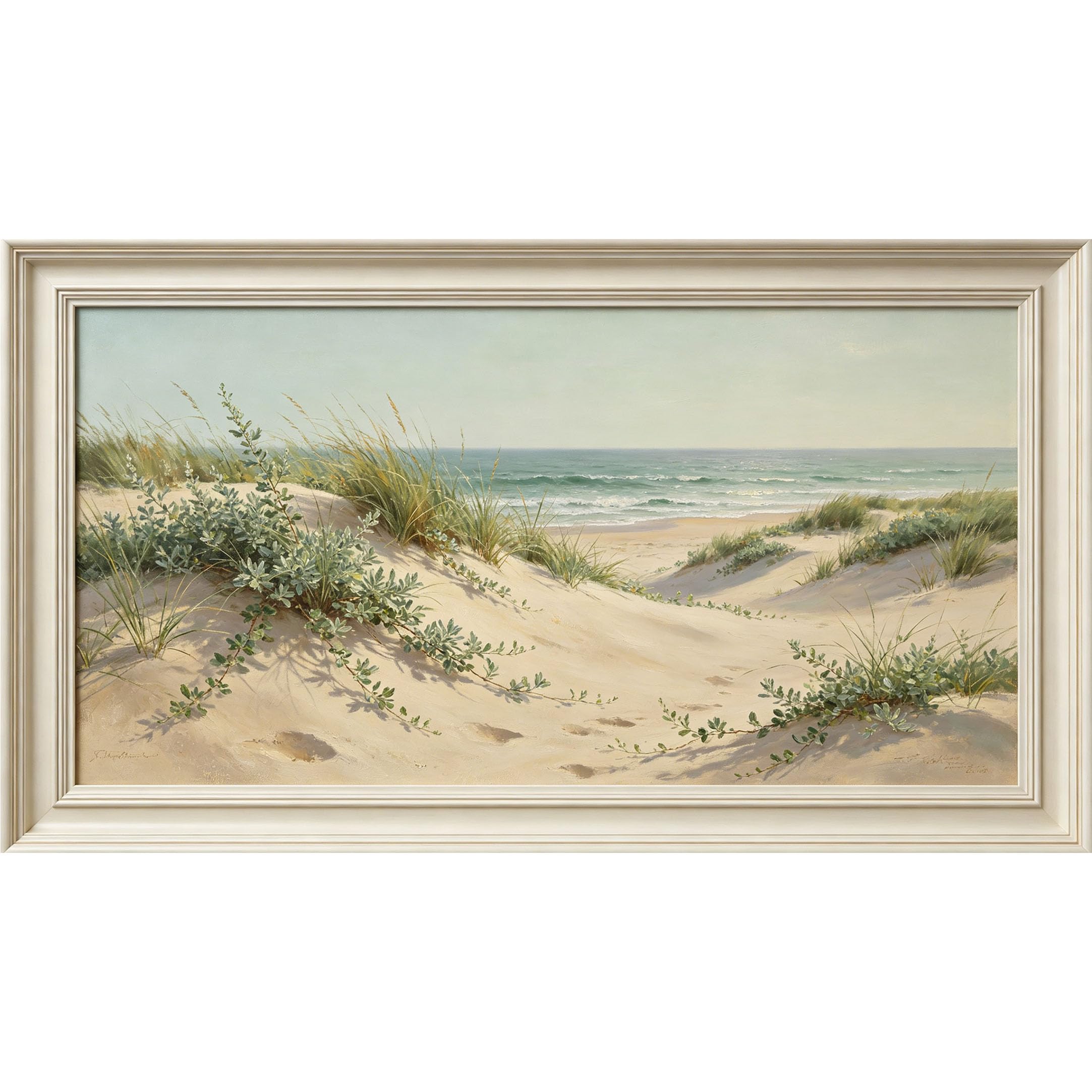 QZLITHOTIC 50×100cm 3D Framed Wall Art， Coastal Beach Dune Ocean Waves Landscape Self?Adhesive Mural， Water?Activated Peel & Stick Fabric Decor Wall Decal for Bedroom Living Room