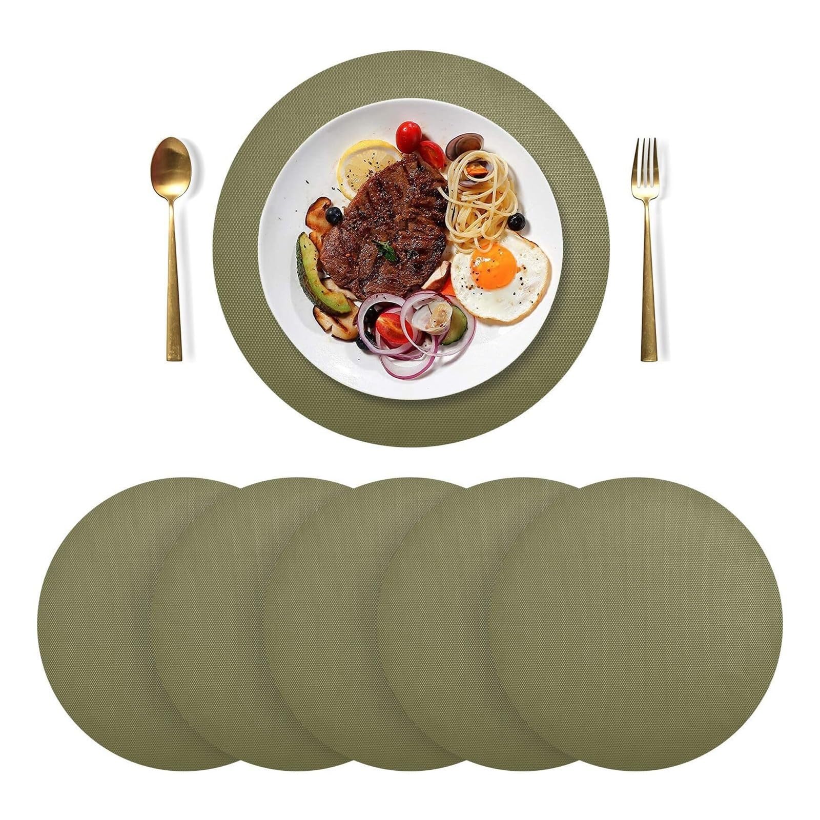 Zeahkri One Color Solid Color Placemats 4Pcs Solid Round Washable Heat Resistant Placemat
