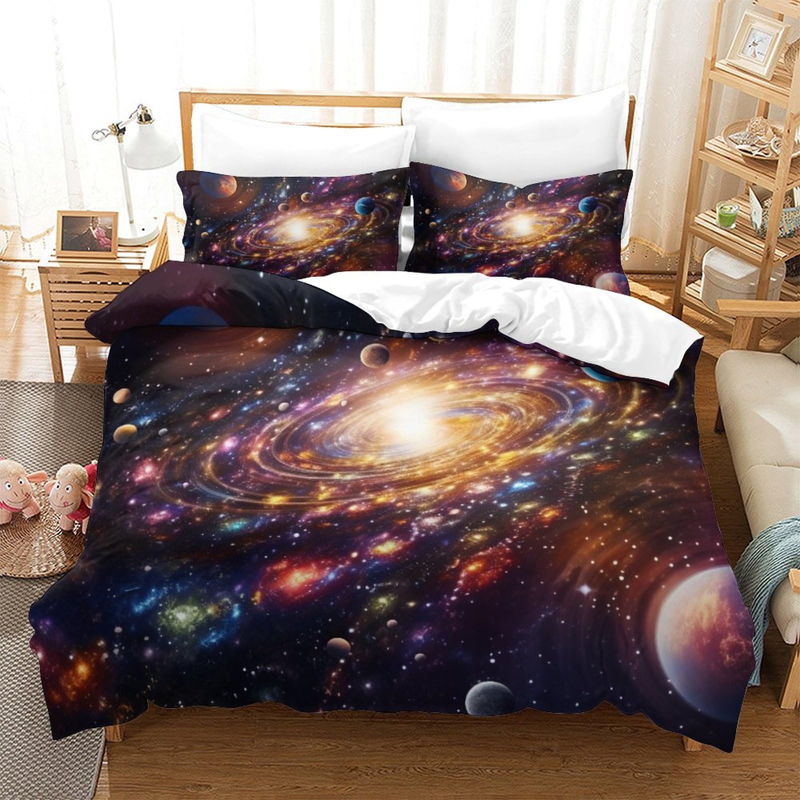 Housse de couette Galaxie 3D 260x220cm avec taies en microfibre