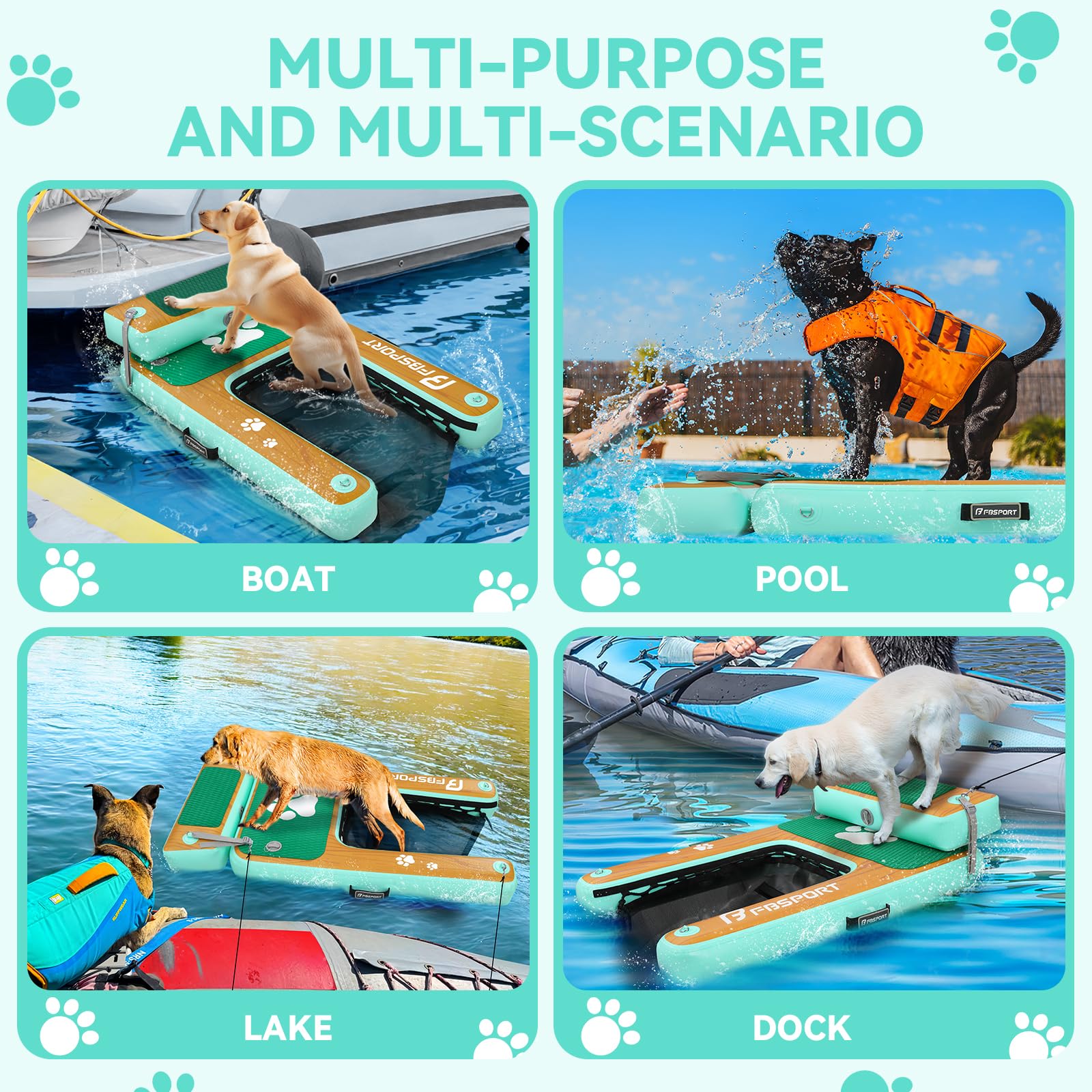 Rampe d'accès à l'eau Gonflable pour Chien, échelle Flottante pour Piscine, Bateau, lac, échelle Flottante antidérapante en EVA pour Chien jusqu'à 100 kg, Accès à l'eau Facile et sûr