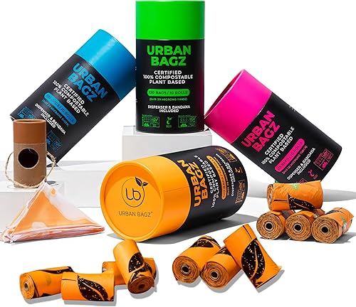 Urban Bagz Bolsas compostables para excrementos de perro 100% certificadas, paquete de bandana y bolsa de perro para regalos de perros, bolsas
