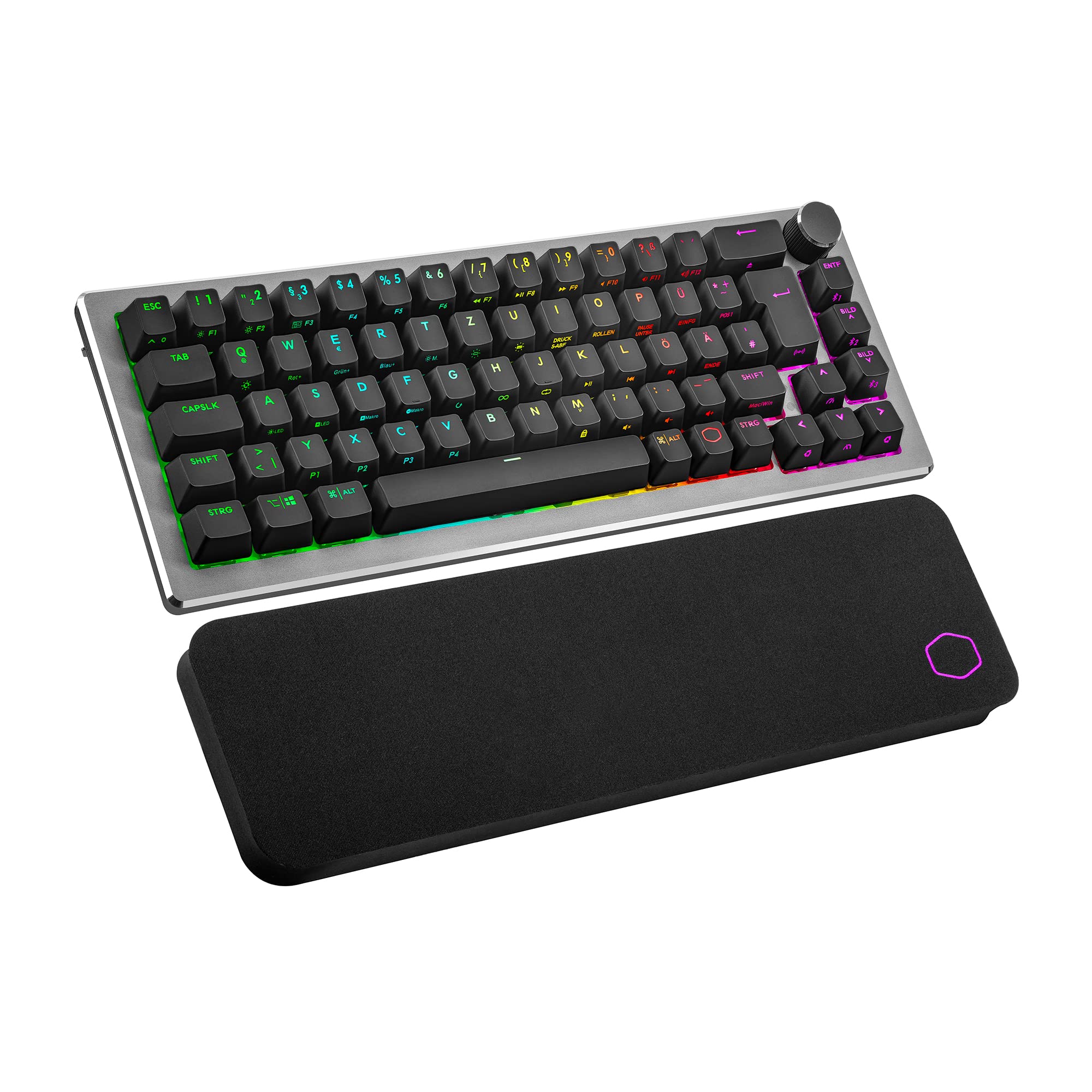Cooler Master CK721 Mechanische Gaming Tastatur - Keyboard mit 65% Layout, Schalter-Braun, RGB-Beleuchtung, Hybrid-Wireless-Technologie, Präzisionsrad - Space Grau, DE - QWERTZ