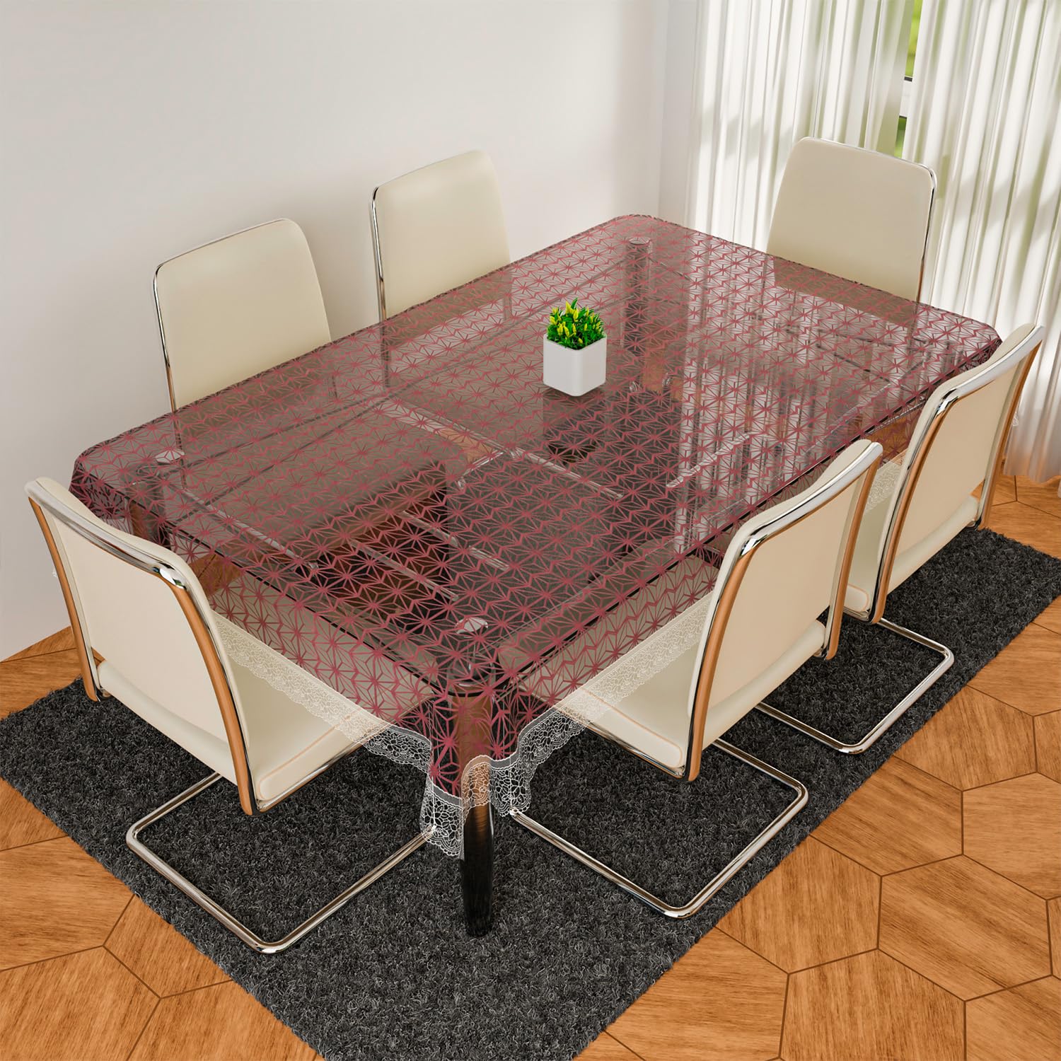 Kuber Industries PVC 60x90 Inch 6 Seater Table Cover Cloth | Multipurpose Dining Table Cover/Sheet for Party & Events | Self Star Print - Brown