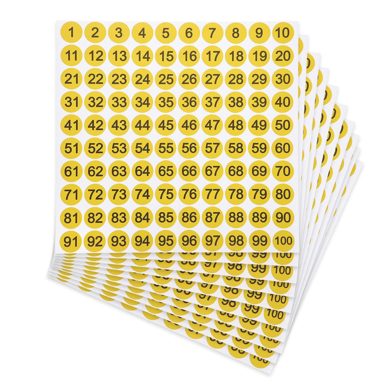 PATIKIL 25mm Consecutive Number Stickers, 10 Pcs 1 to 100 Waterproof Self-Adhesive Round Number Sticker Decal for Inventory, Storage Organization, Boxes, Bins, Toolbox, Lockers, Yellow — image 1