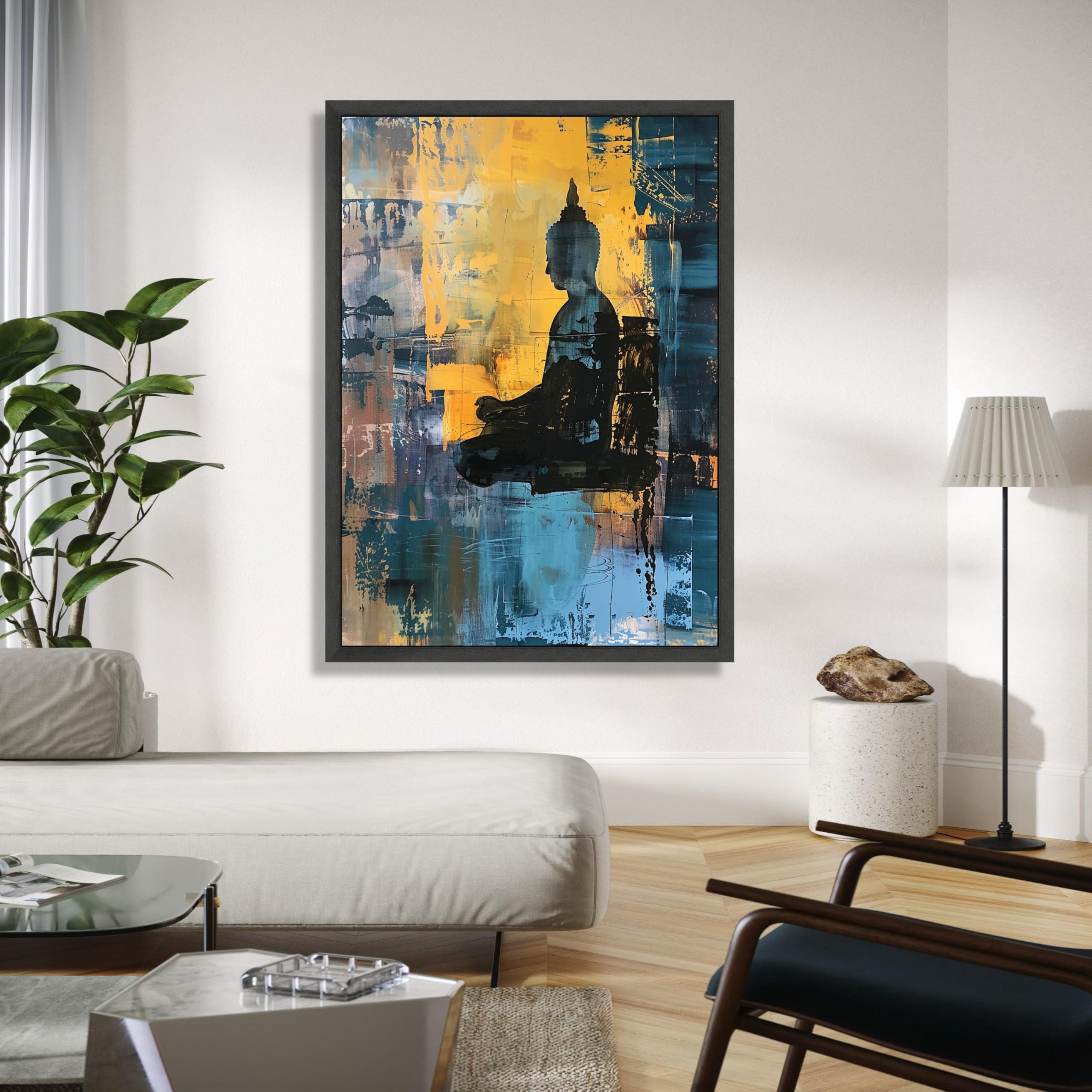 YUSUZHU Tela con silhouette astratta del Buddha, arte murale per la meditazione, decorazione spirituale, dipinto zen contemporaneo, arredamento per la casa, stampe (60x80 cm/cornice interna)