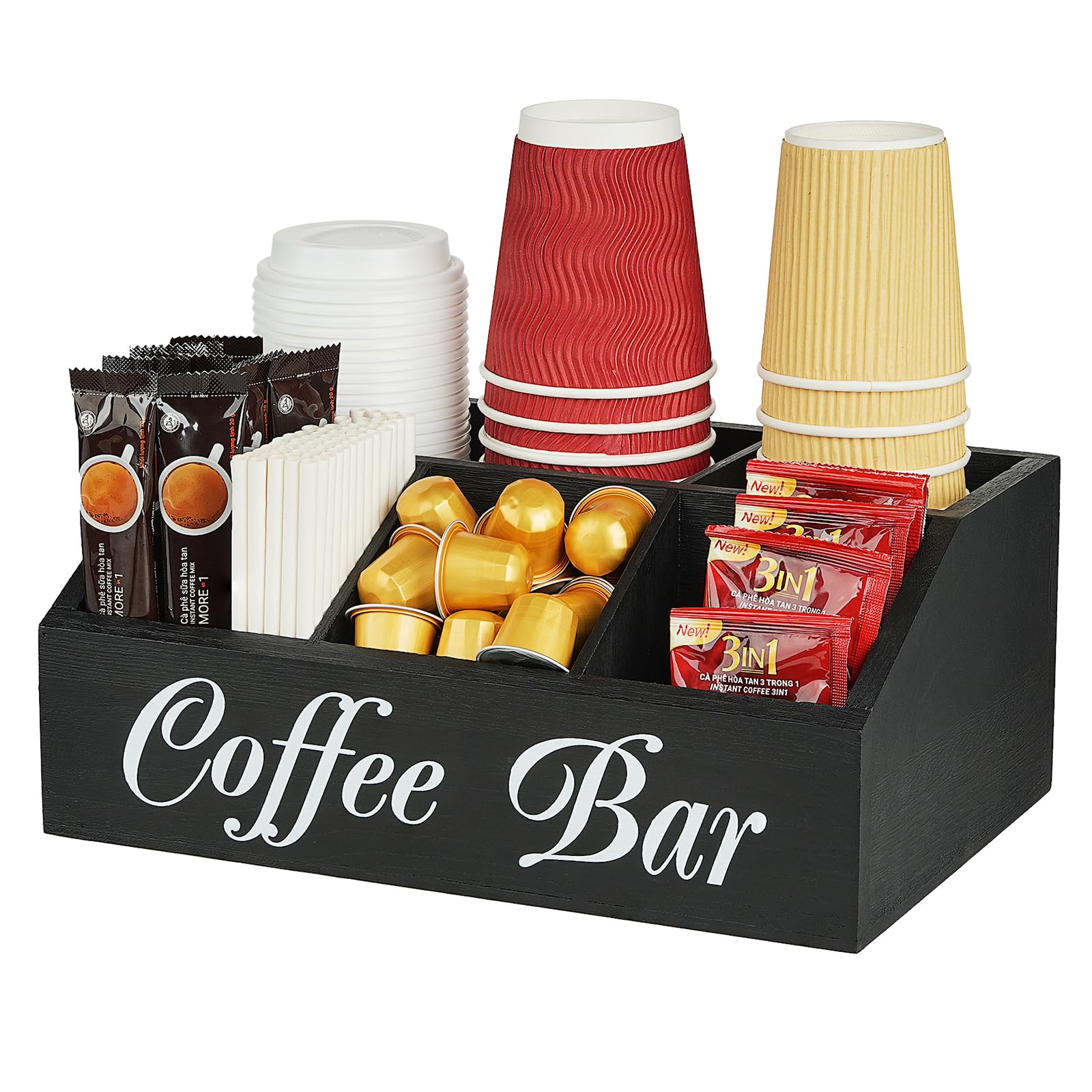 Wood Coffee Bar Accessories Organizer Cup Holder for Countertop Storage