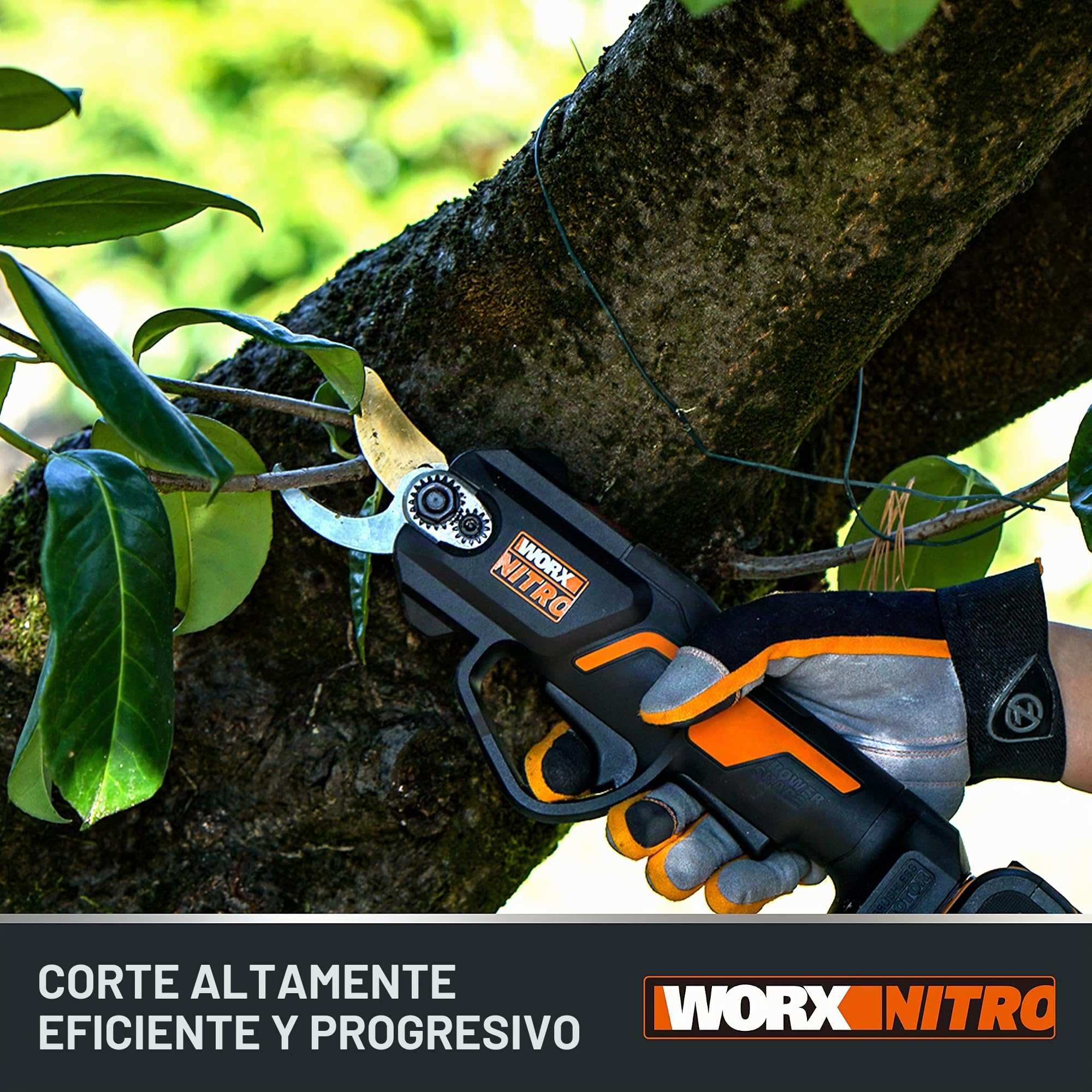 WORX NITRO 18V (20V MAX) Tijeras Podadoras Eléctricas sin Cable WG330E.1, PowerShare, sin Escobillas, Capacidad de Corte 25 mm, Vergel y Jardín, Batería y Cargador incluidos