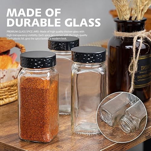 Miniatura 3 de 2 tarros de especias negras, botellas de condimento de vidrio de 4 onzas, contenedor de especias, tarros de especias vacíos, botellas cuadradas para