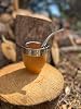 Mate Imperial Argentino Algarrobo, Wood Mate, With Straw Tea Gourd Mug One Bombilla Mate Straw, Wrapped Handmade Leather, Includes Premium Packaging Travel Cup Mate - Taza para Mate