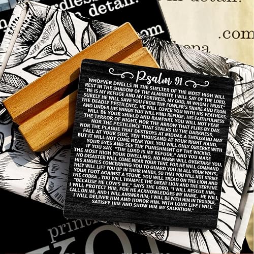 Miniatura 3 de Letrero de madera con versículo bíblico con texto en inglés "Country Whoever Dwells in the Shelter", decoración rústica de escritorio de Salmo 91