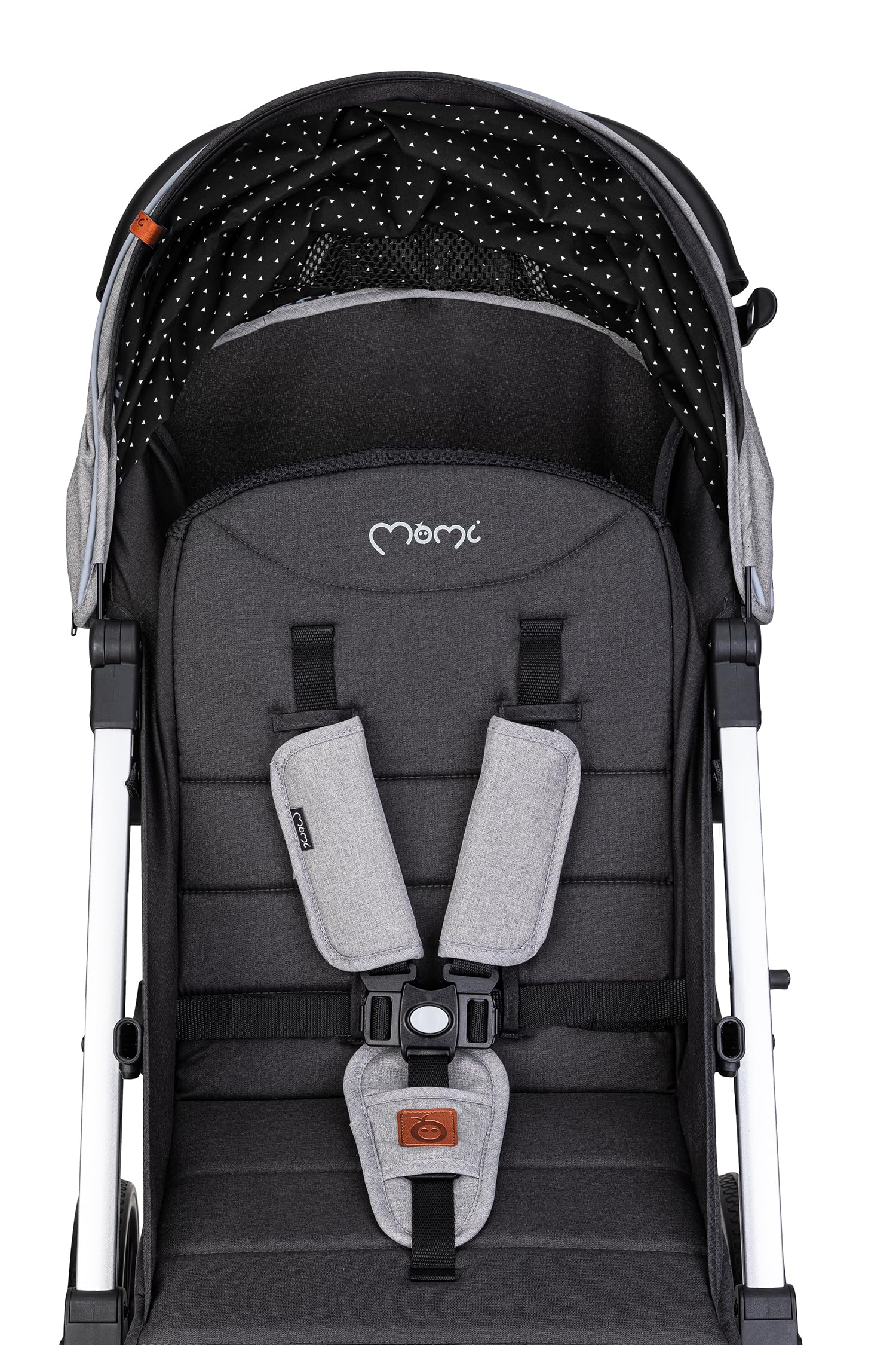 MoMi ESTELLE a partir de los 6 meses (hasta 15 kg), silla de paseo plegable con arnés de 5 puntos, cesta de la compra, barra telescópica, se mantiene de pie plegada