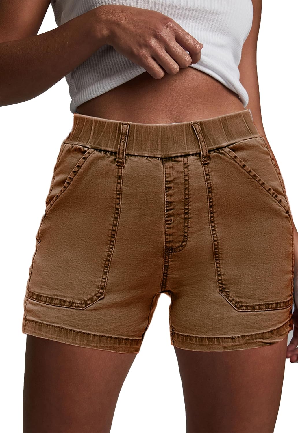 HVEPUO Womens Jean Shorts High Waisted Summer Stretchy Pull On Denim Shorts