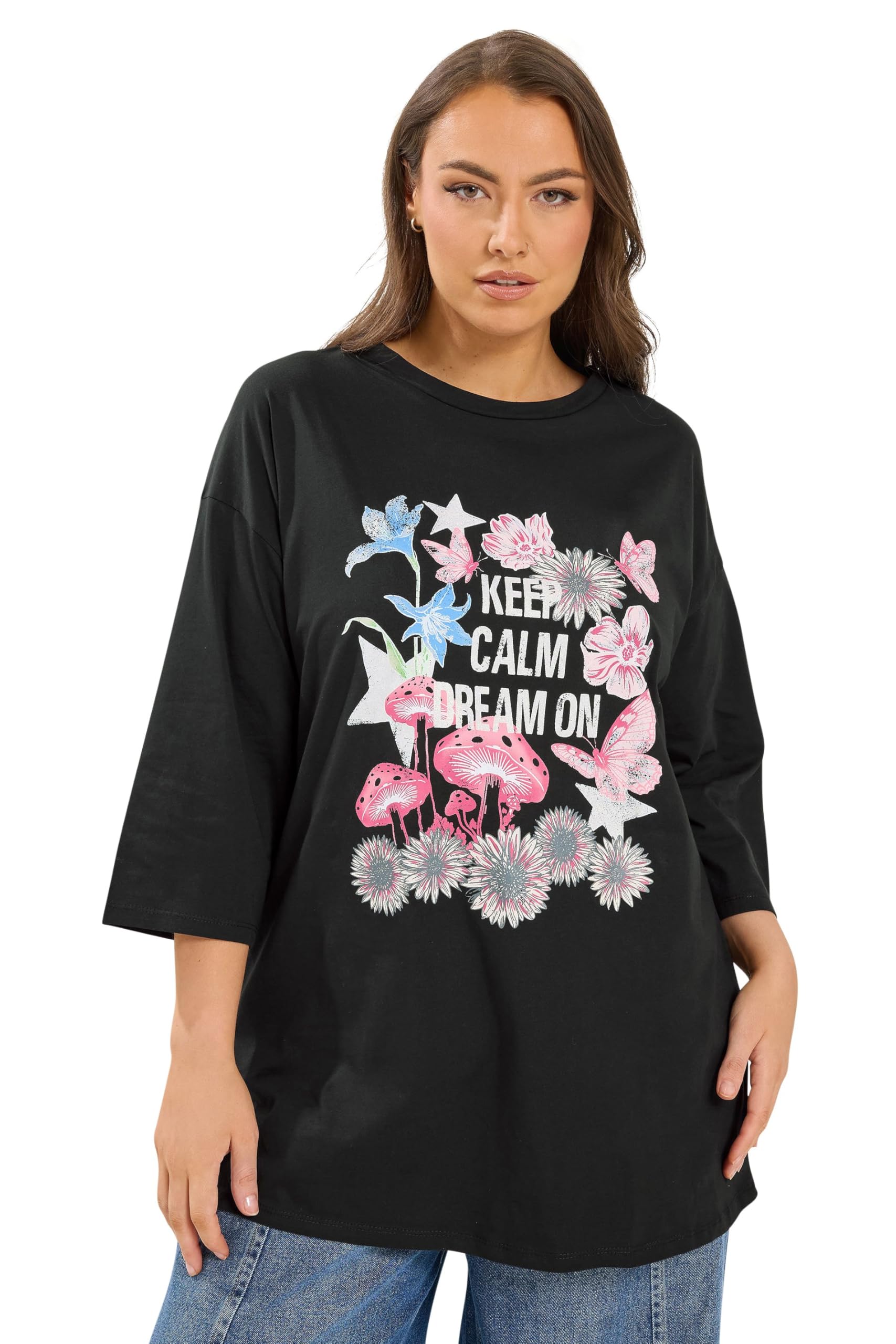 Yours Women's Black Flower Graphic T-Shirt In | : 22/24