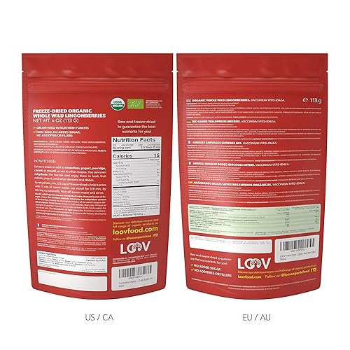 Miniatura 2 de LOOV Paquete de bayas enteras Arándanos silvestres enteros orgánicos y arándanos rojos silvestres orgánicos Sin azúcar añadido Bayas liofilizadas