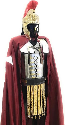 NauticalMart Armadura de Lorica Segmentata romana con cinturón de cíngulo romano adjunto, capa y casco romano, traje completo funcional de Halloween