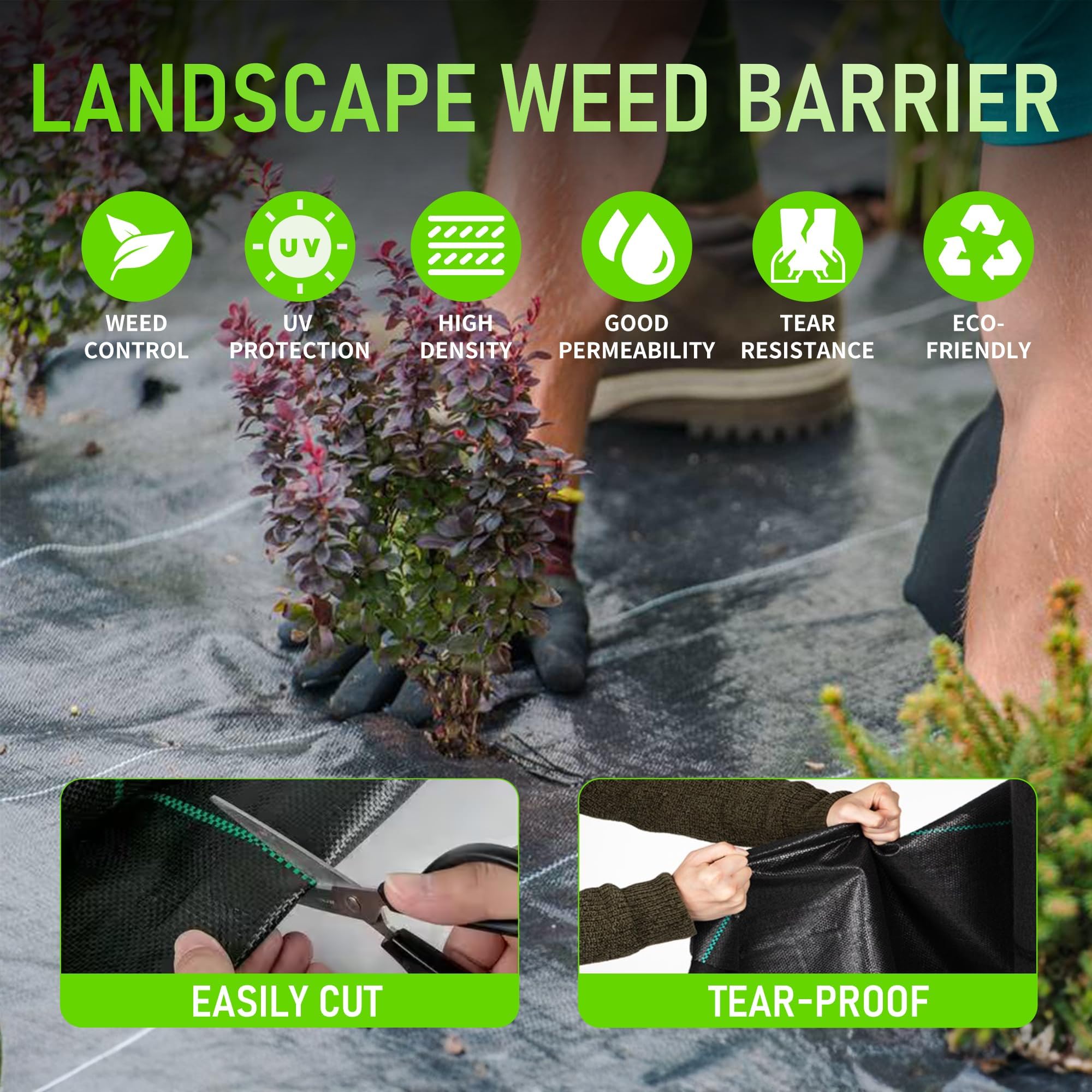 Tela de barrera de malezas de 3 x 50 pies, tela resistente de 3.2 onzas, barrera de malezas, tela de jardín, tela de jardín, tapete de cubierta de suelo de jardinería (3 x 50 pies)