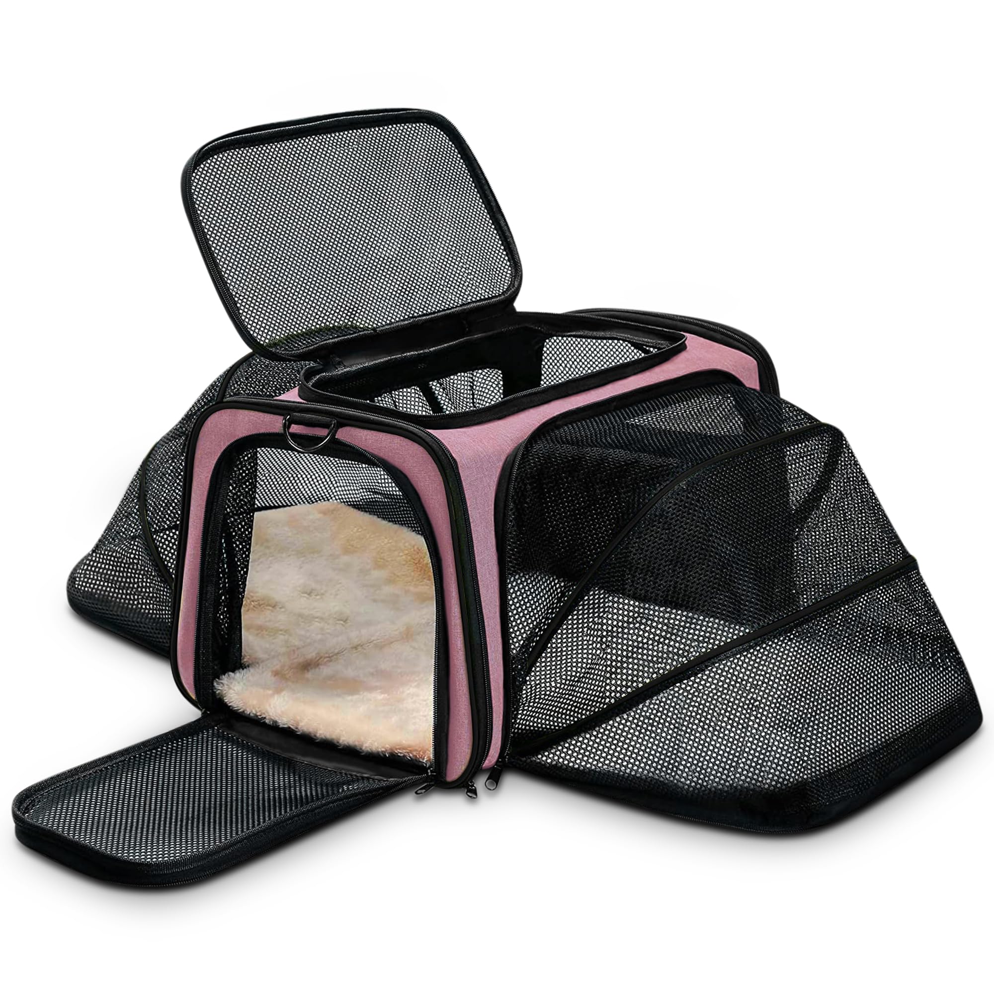 FLOVIPPET Transportín Gatos Transportín Perro, Bolsa Transporte Expandible para Perro, Aprobado por la Aerolínea, Transportador para Mascotas para Perros y Gatos de hasta 15 lbs/6,8 kg (Rosa)