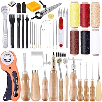 Amazon Co Jp レザークラフト 工具 セット 菱目打ち 4本 セット 蝋引き紐 蝋引き糸 ステッチルレット 千枚通し ステッチンググルーバー レザーツール 縫製キット 革工具セット 補修用 ホビー