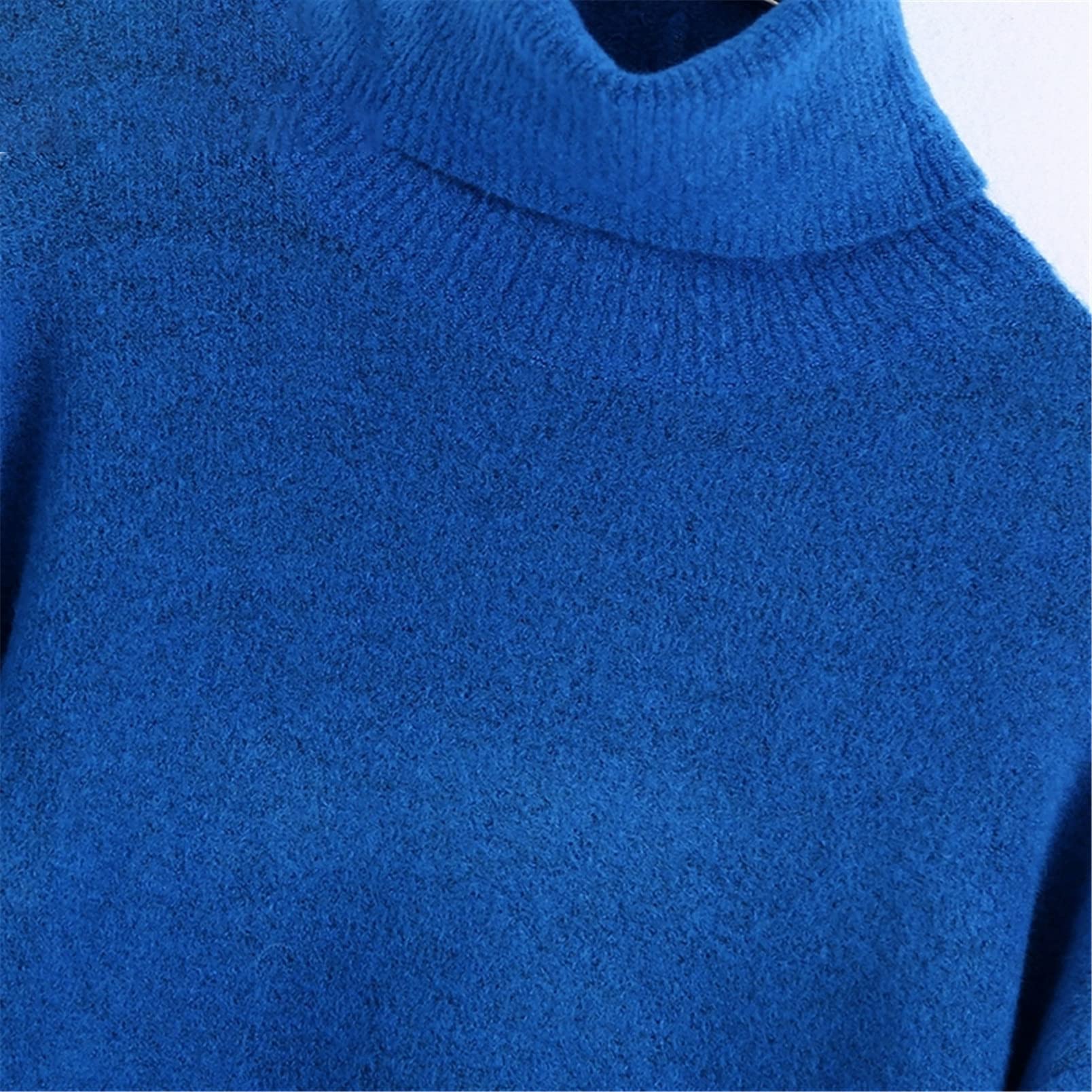 Maglione a collo alto blu da donna vintage oversize maglione a maglia
