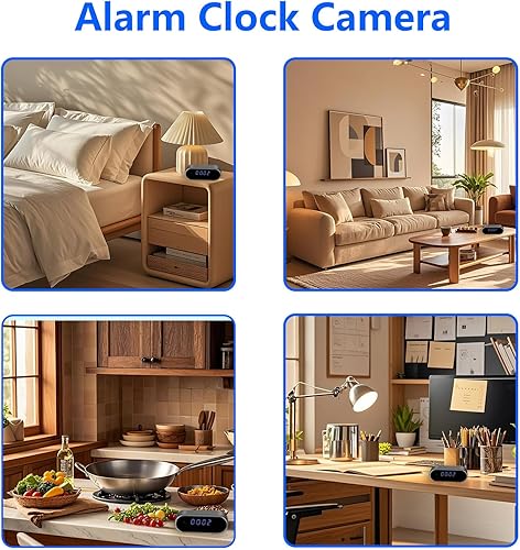 Miniatura 5 de Cámara de reloj despertador, HD 1080P reloj de cámara oculta con detección de movimiento, cámara de vigilancia para seguridad en interiores del