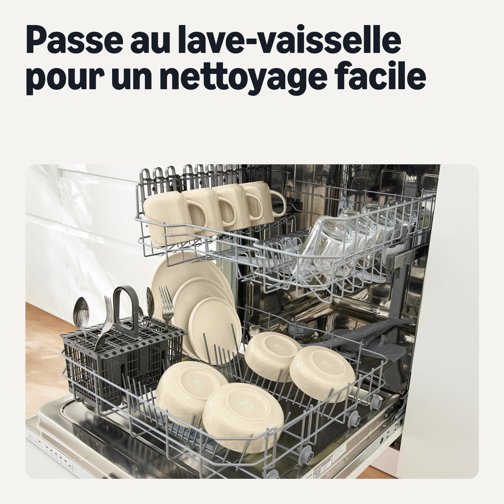 Amazon Basics Assiettes Plates en Grès Émaillé, Lot de 6 Pièces, 26,7cm, Compatible Micro-Ondes et Lave-Vaisselle, Couleur Ivoire