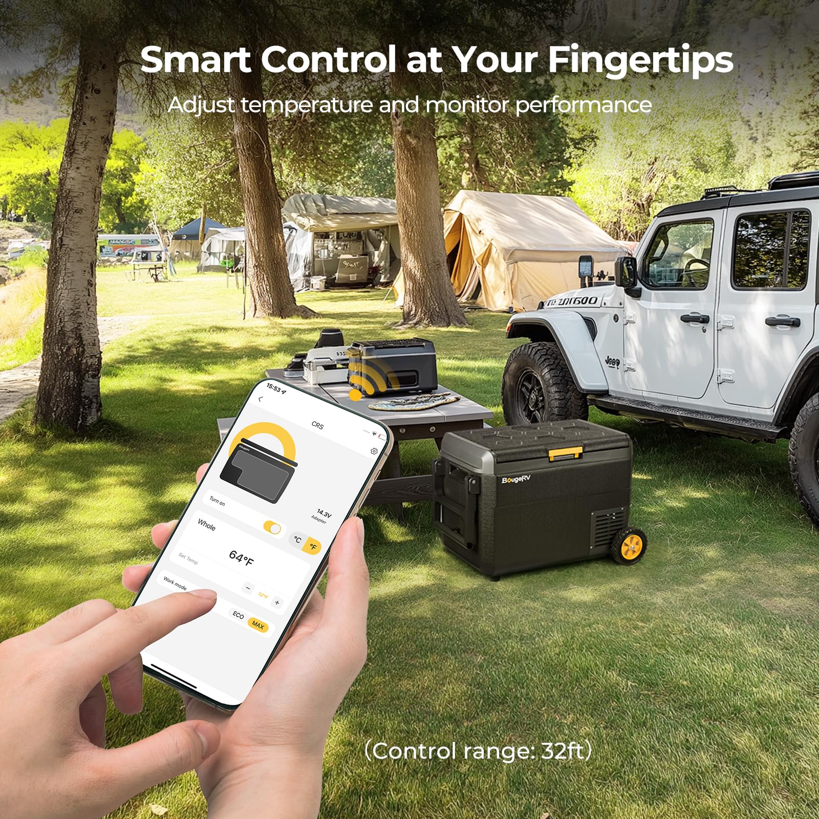 BougeRV CRS 40L Kompressor Kühlbox 12V 230V APP Steuerung IPX4 wasserdicht -20℃ Camping Reisen Boot Angeln