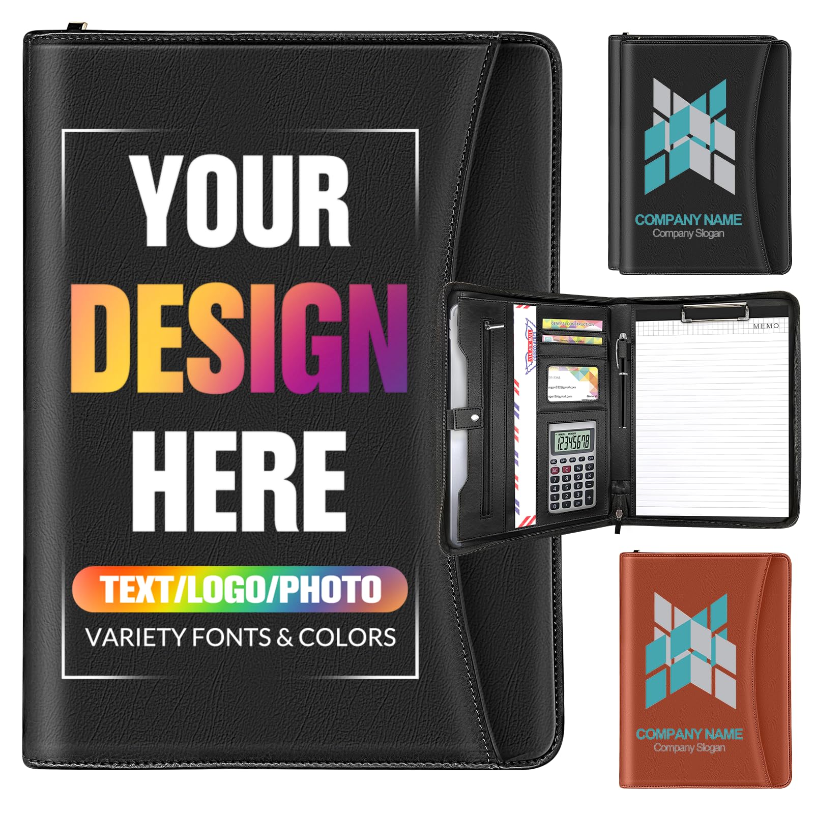 Porte-Documents en Cuir Personnalisé avec Fermeture éClair | Organiseur de Dossiers Professionnel Personnalisé pour Hommes et Femmes - Cuir pu RéSistant