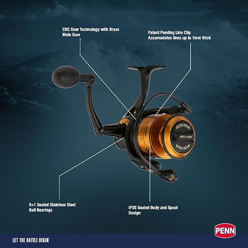 PENN Spinfisher VII | Moulinet à Tambour pour la pêche en Eau salée avec étanchéité IPX5 | Frein HT-100 pour la pêche en Bateau, la pêche en mer et la pêche dans Les rochers | Taille 10500 | Or Noir - 5