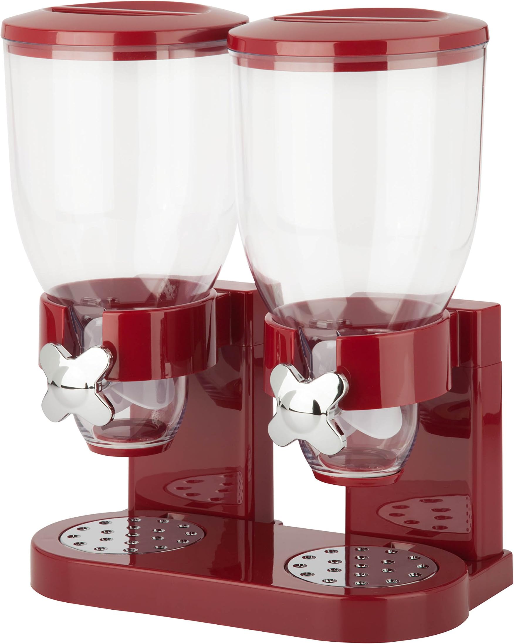 Honey-Can-Do Double Cereal Dispenser with Portion Control, Red and Chrome