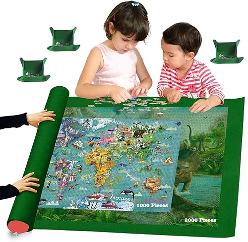 Tapete de rompecabezas enrollable para rompecabezas de hasta 2000, 1500, 1000 piezas grandes y portátiles para guardar la mesa, cubierta con