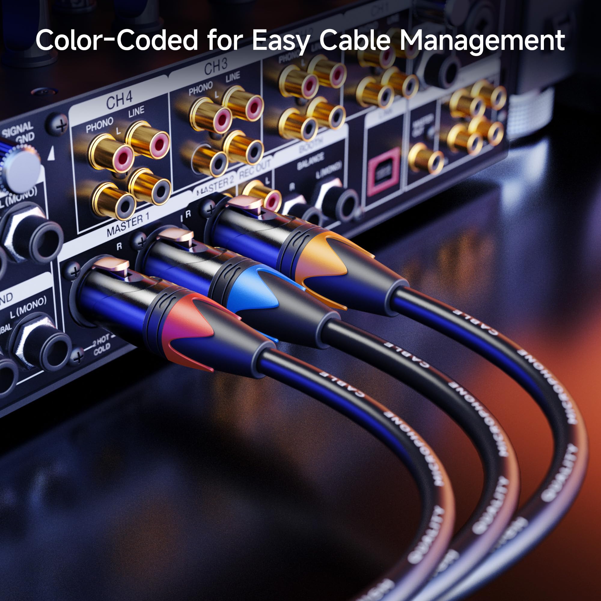 Cable Matters Paquete de 3 cables XLR blindados premium de 15 pies, cobre libre de oxígeno (OFC) XLR macho a hembra, cable de micrófono XLR de color/cable de micrófono