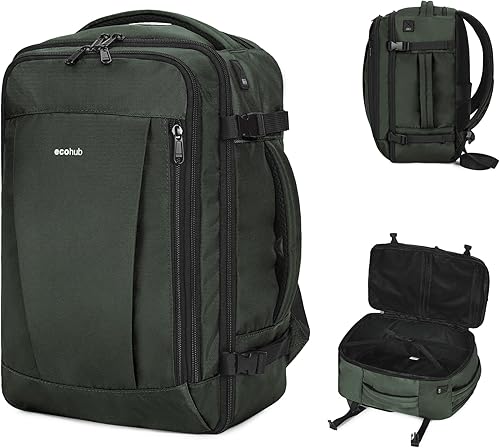 Miniatura 4 de ECOHUB Mochila de viaje para artículos personales con 13 bolsillos, bolsas de transporte para aviones, Gris, Negocios