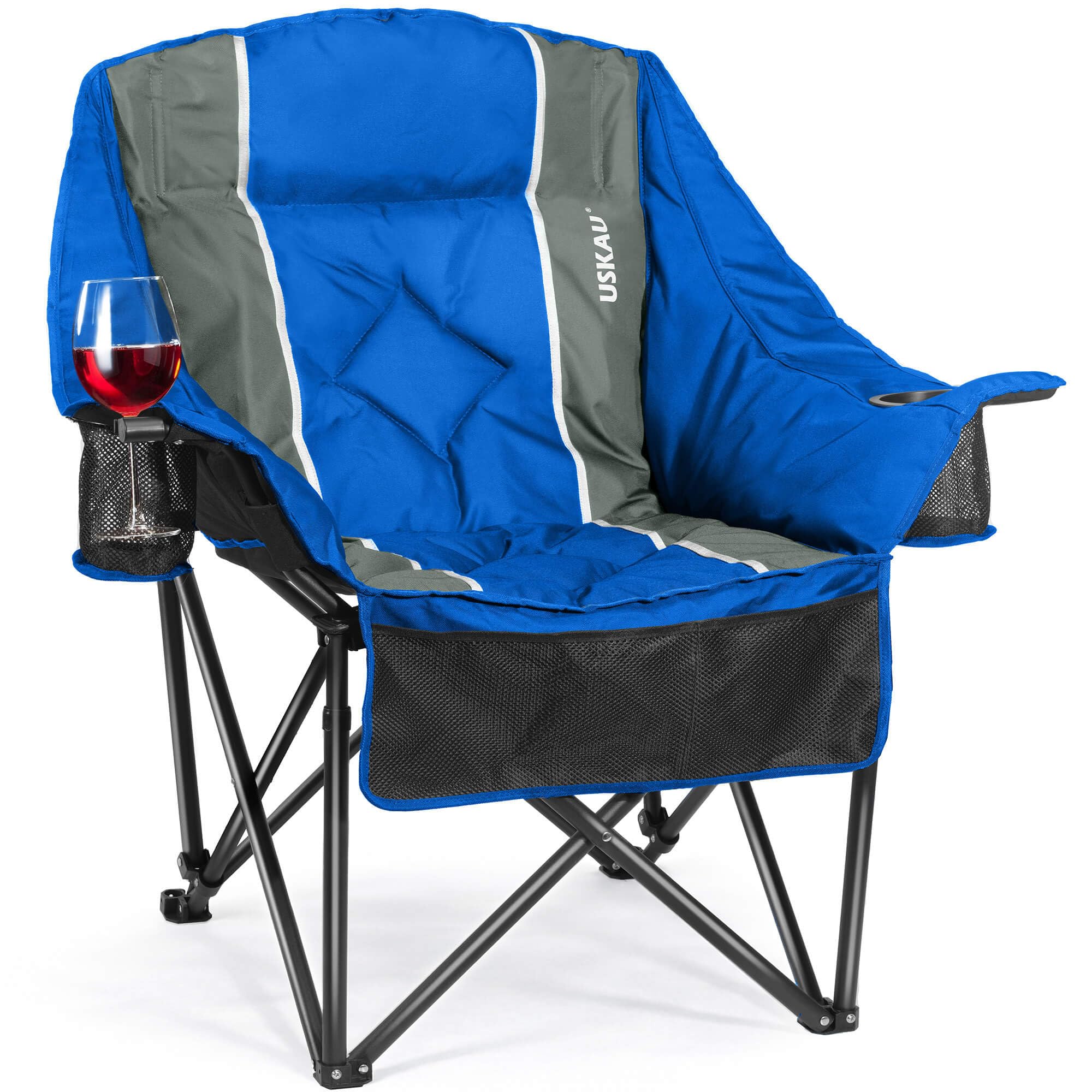 oversized camping chair for adults - heavy duty 400 lbs padded folding chair with wine glass holder, 2 cup holders & side pockets, portable carry bag for rv, tailgating, lawn
