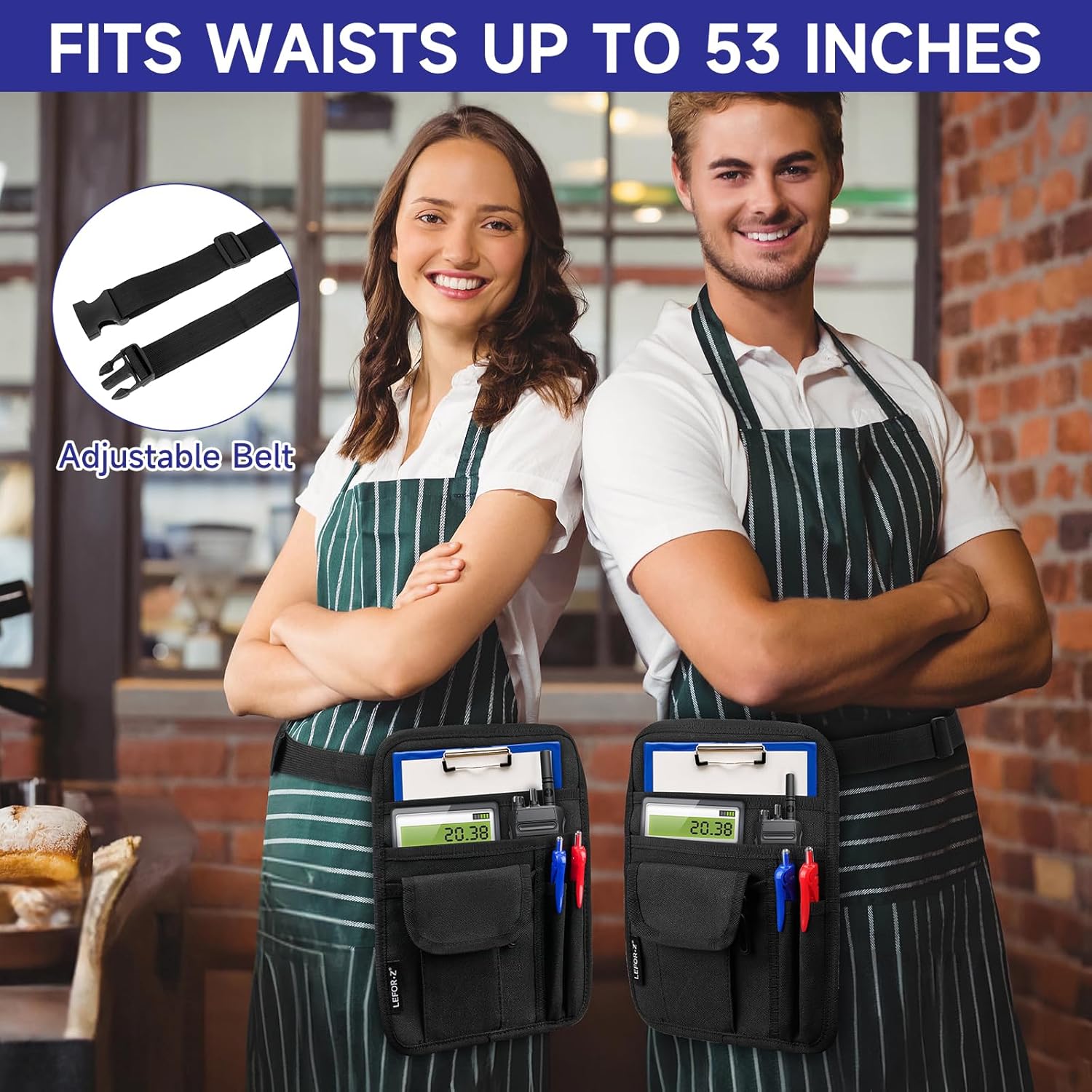 Server Waist Money Pouch Bag Restaurant Utility Tool Belt Apron with Adjustable Belt for Waiter Waitress Fanny Pack Pocket Organizer,Server Apron Hold Cash, Guest Book, Pens
