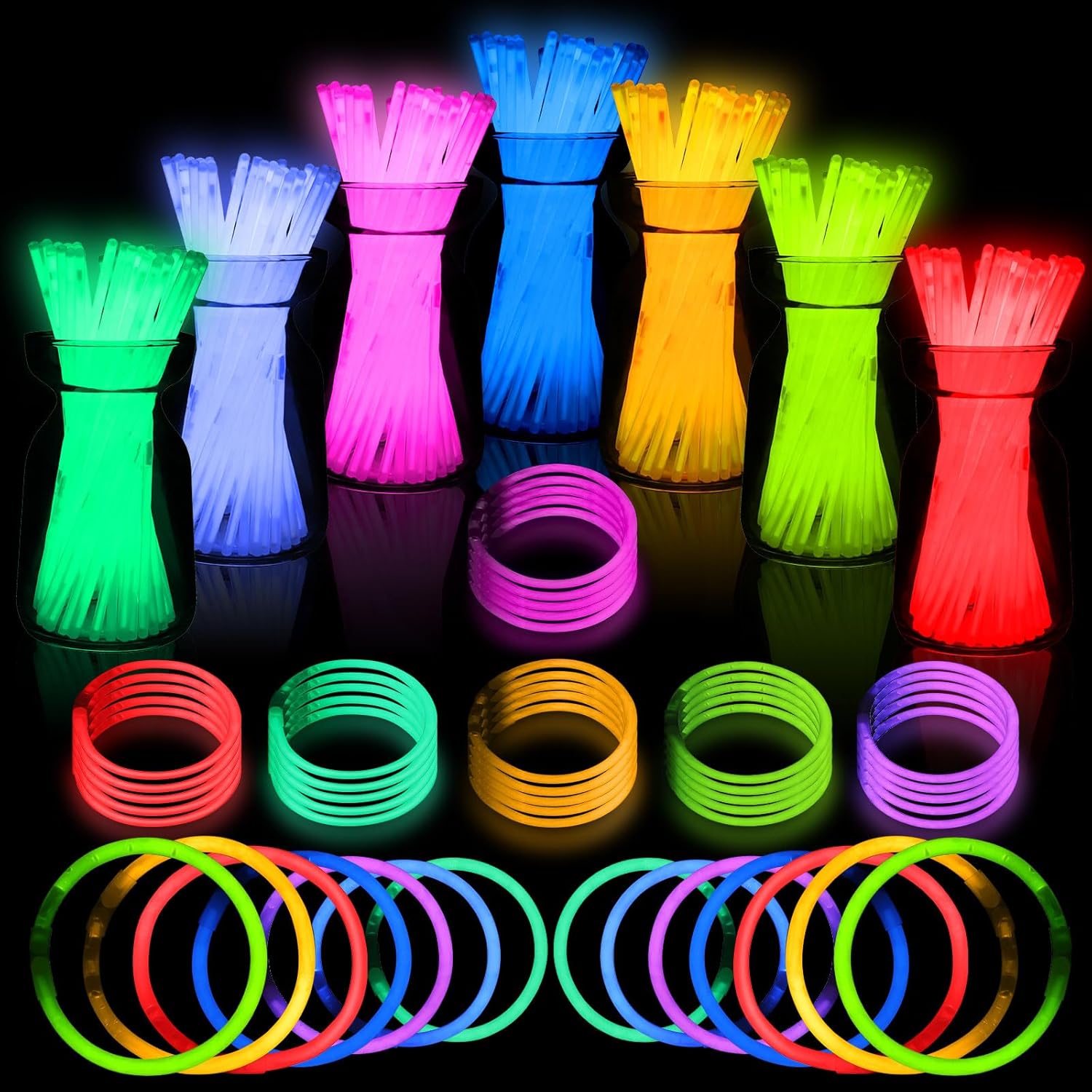 JICUICUI Christmas Glow Sticks Bulk,500 Ultra Bright Glow Sticks Party Pack 8" multicolor Glow Sticks Necklaces Bulk with Connectors for Halloween Holiday Neon Birthday 500glow sticks