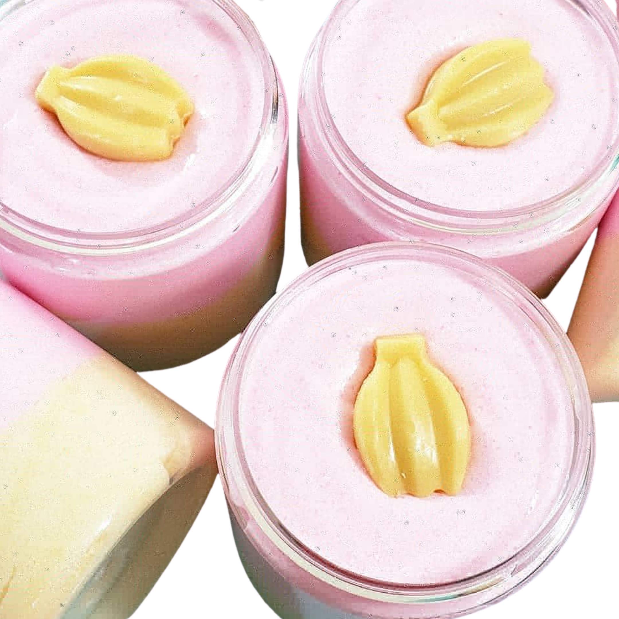 Strawberry Banana Whipped Sugar Scrub. Exfoliating Body Soap for women