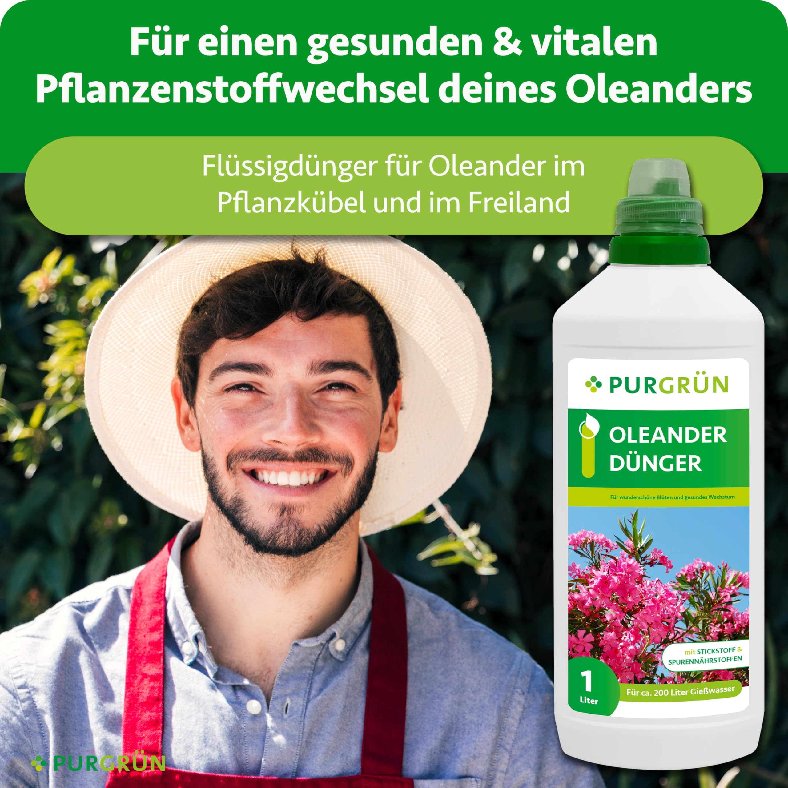 Oleander-Dünger 1 Liter – Prächtige Blüten und gesundes Wachstum – Premium-Flüssigdünger mit Spurennährstoffen – Erhöhte Widerstandskraft dank Kalium – Konzentrat für 200 Liter Gießwasser