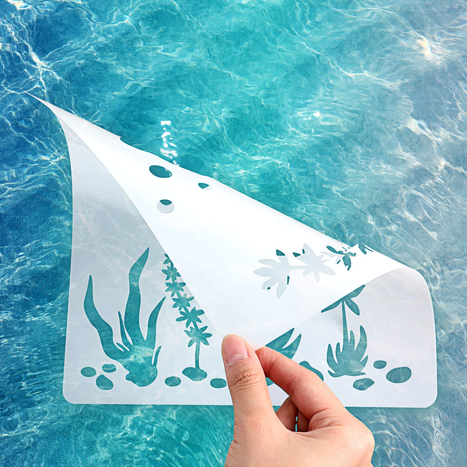 16 Pieces Sea Creatures Stencils Mermaid Sea Creatures Animals Stencils, Fish Scales, Seahorse, Jellyfish, Pearl, Shell for Arts Card Making Journaling Scrapbooking DIY Furniture Wall Floor Decor 3
