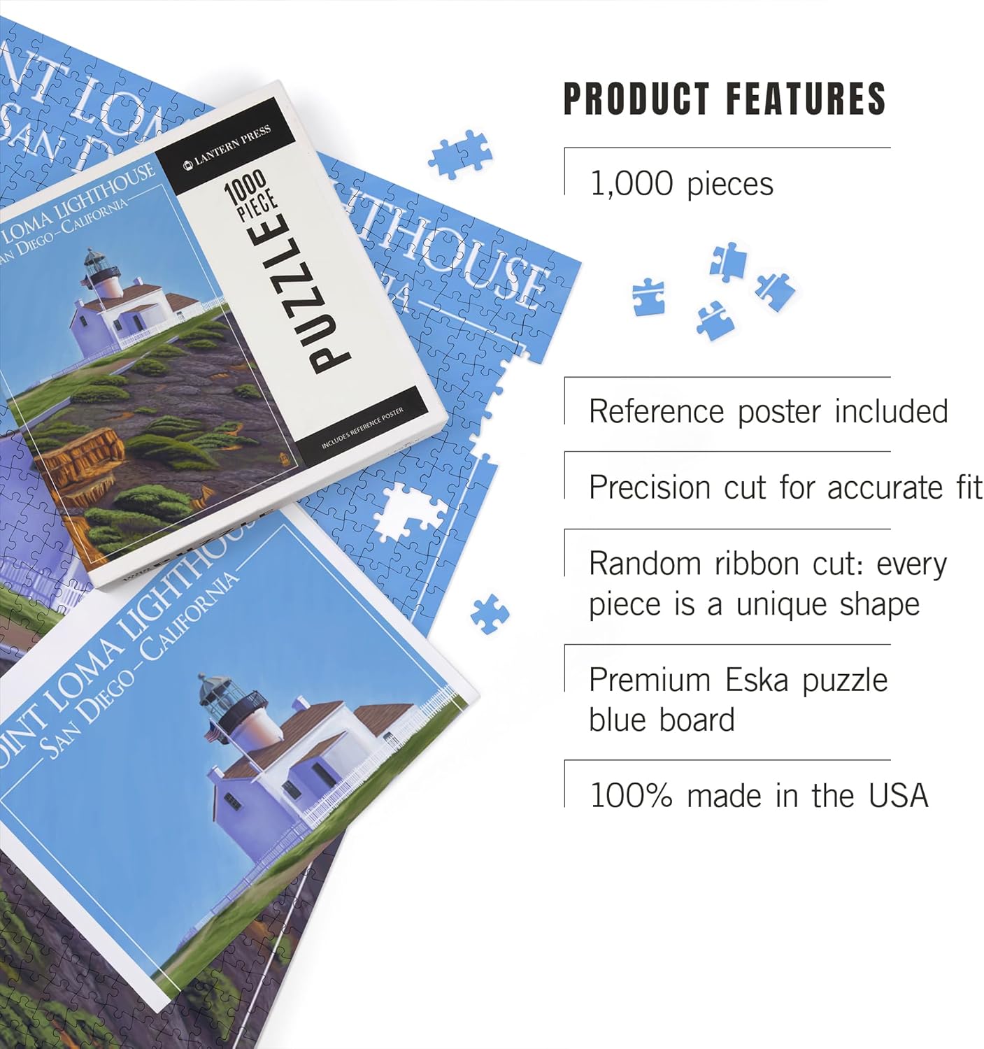 San Diego, California, Point Loma Lighthouse (1000 Piece Puzzle, Challenging Jigsaw Puzzle for Adults, Made in USA)