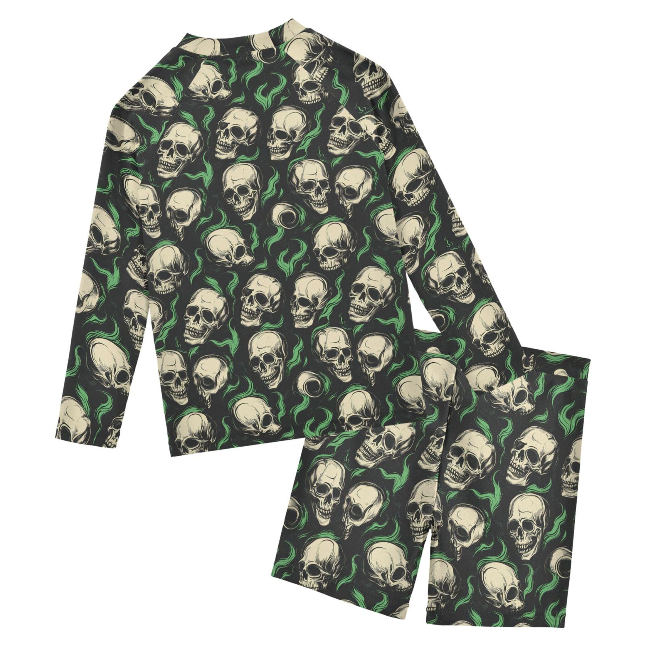 Skull Fire Baby Boys' Toddler Long Sleeved Rashguard Swim Bathing Suit Set B0404430