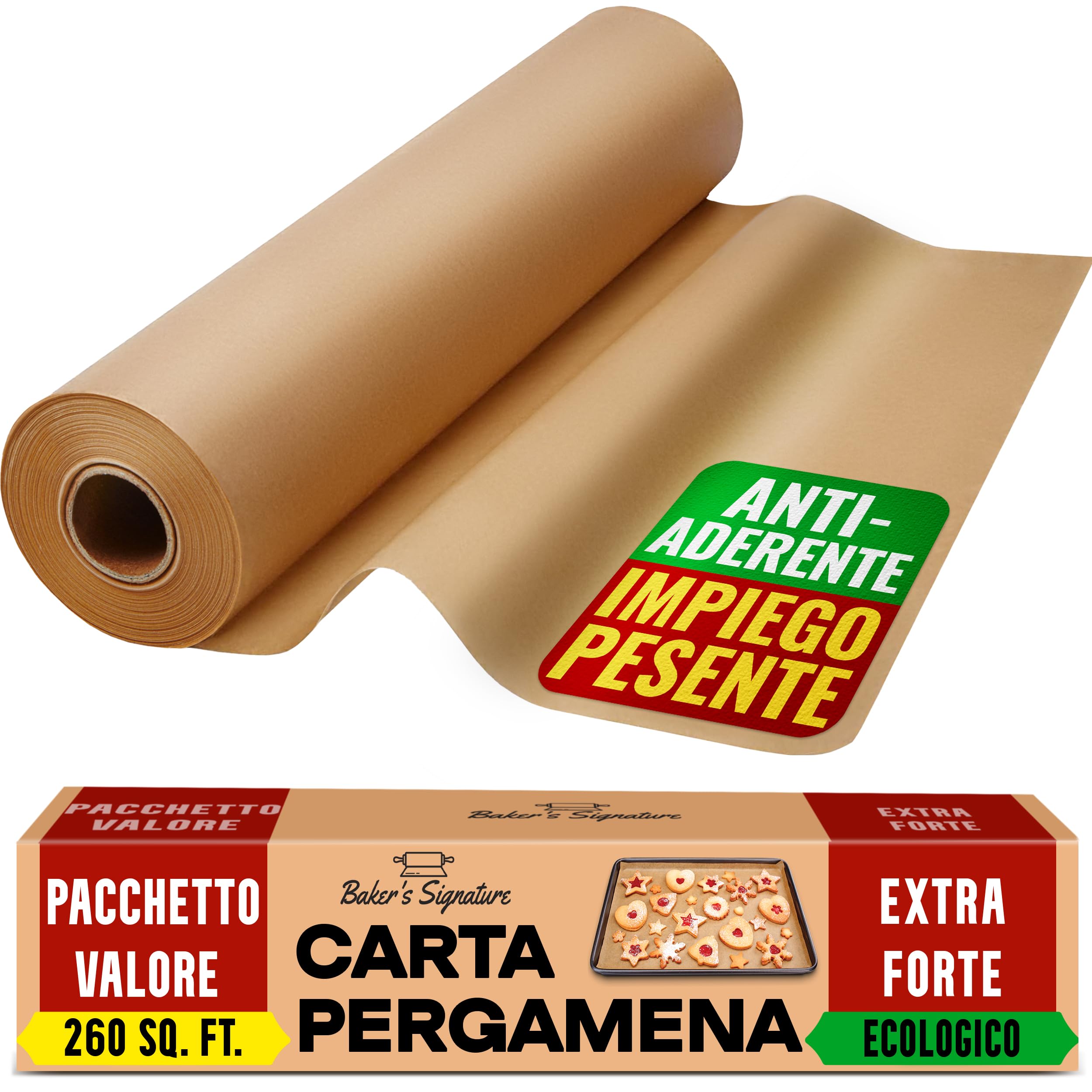 Carta Forno Rotolo Non Candeggiata per Cucinare – Carta da Forno da 38cm x 64m con Taglierina, Carta Antiaderente - Unbleached Parchment Paper - Friggitrice ad Aria da Baker's Signature