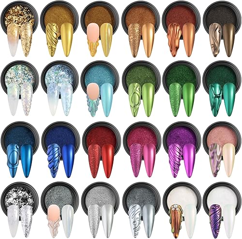 Miniatura 14 de Set de polvo de uñas cromado con perlas - 6 colores Aurora con efecto sirena para uñas, brillo nacarado, polvo de pulido blanco, set de pigmentos